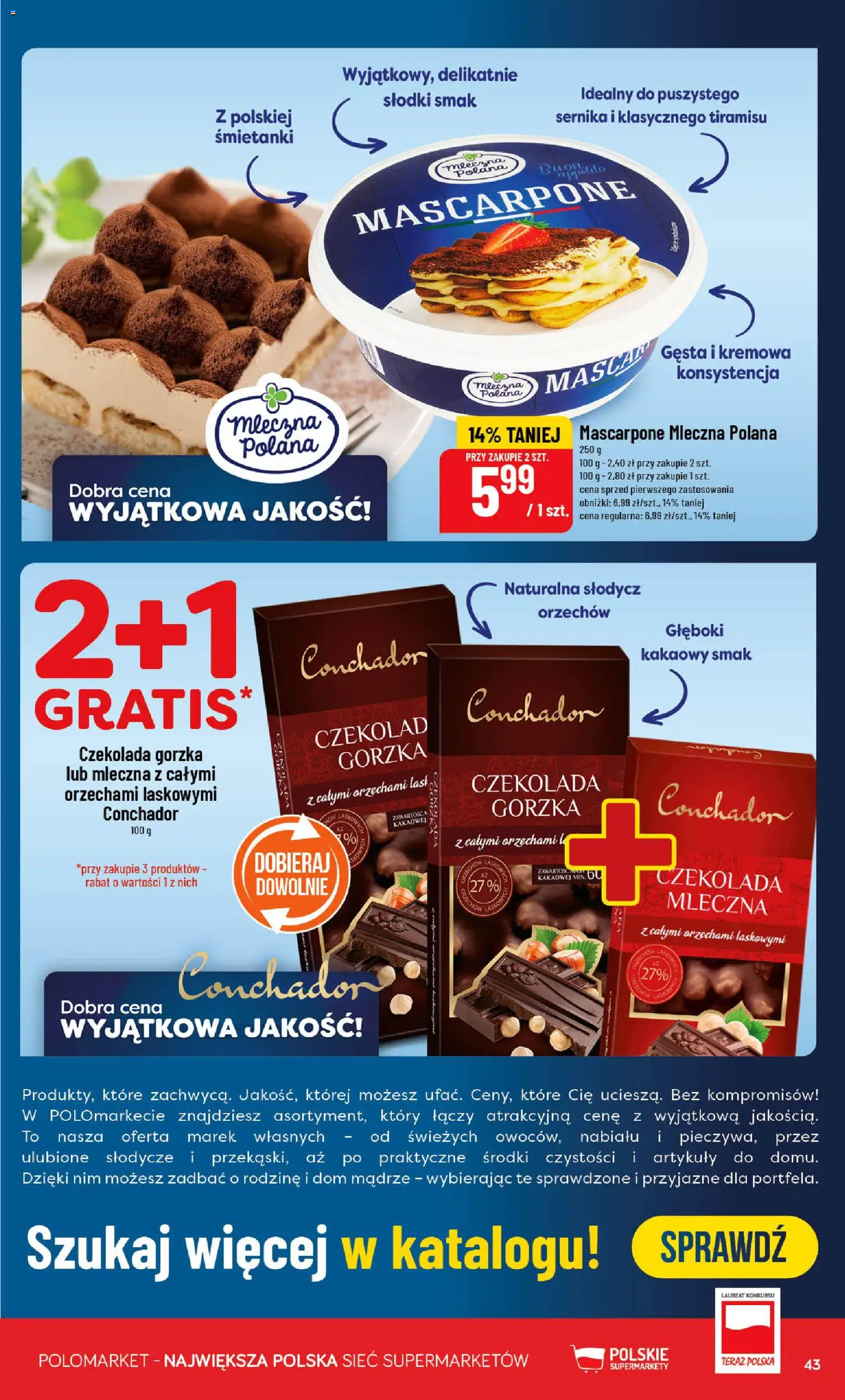 POLOmarket Gazetka od 14.01.2026 | Strona: 43 | Produkty: Słodycze, Czekolada gorzka, Tiramisu, Mascarpone