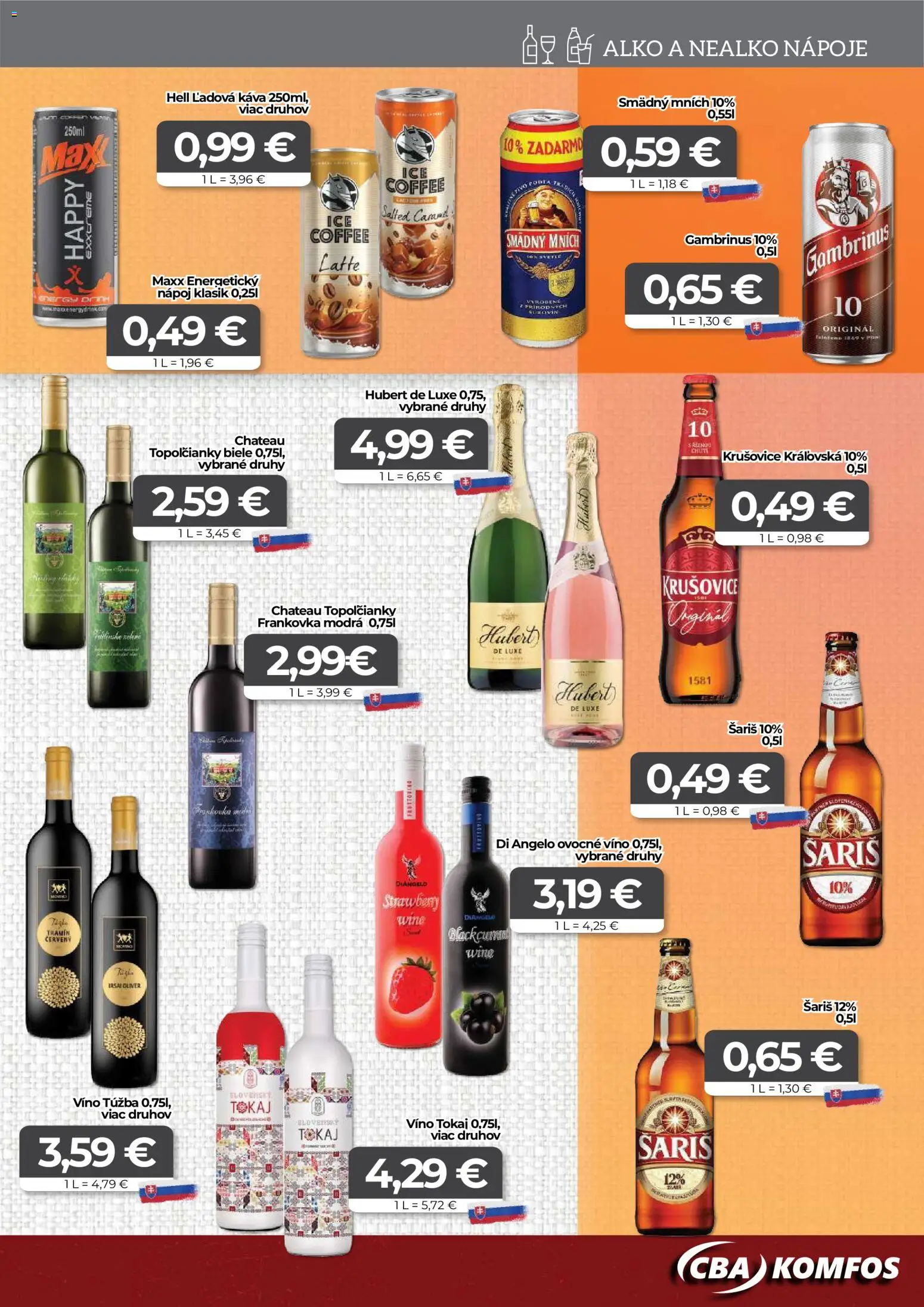 Nové CBA Komfos akcie – leták je platný od 20.11.2025 | Strana: 13 | Produkty: Káva, Víno, Krušovice, Gambrinus