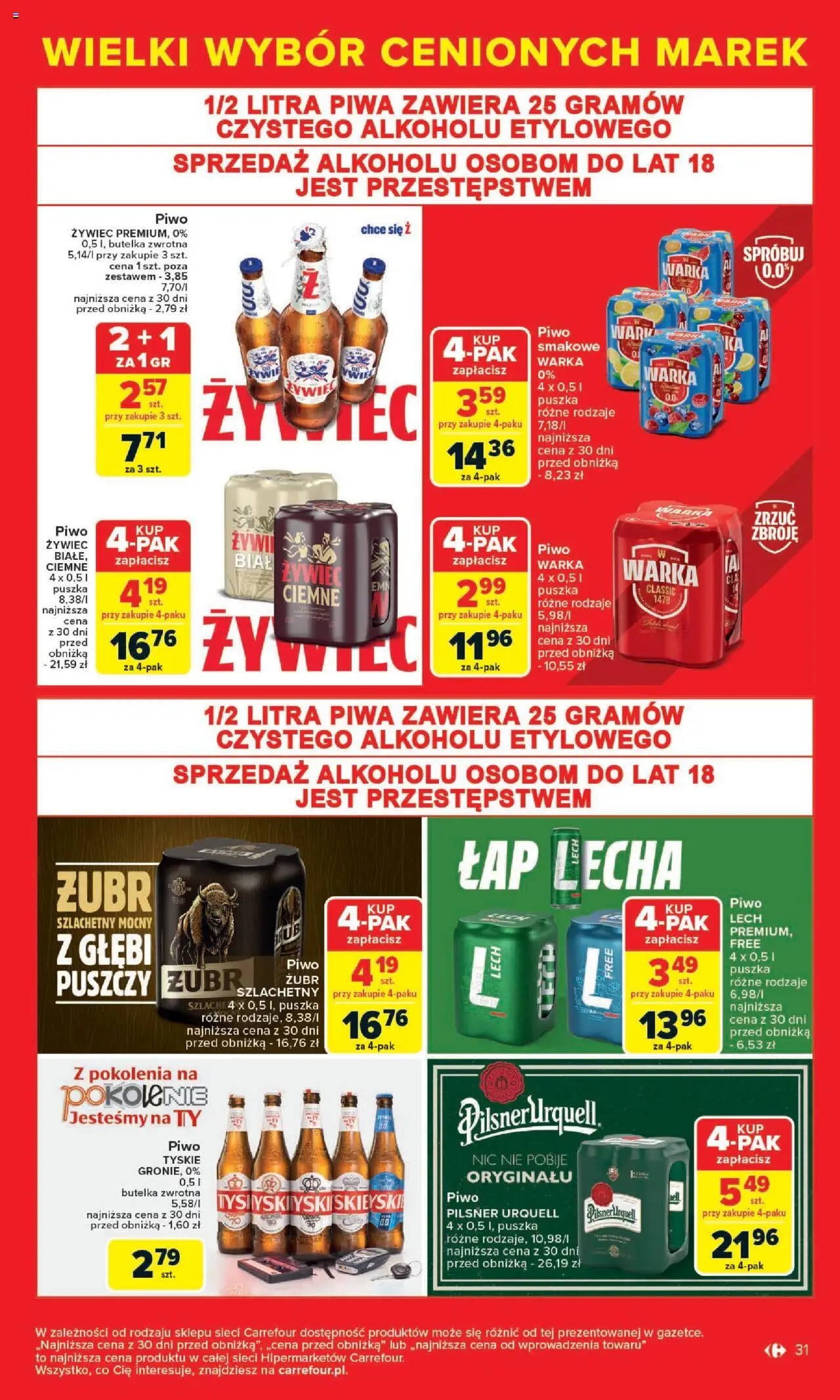 Carrefour Gazetka - Cenione marki, super ceny od 04.08.2025 | Strona: 31 | Produkty: Warka, Tyskie, Piwo