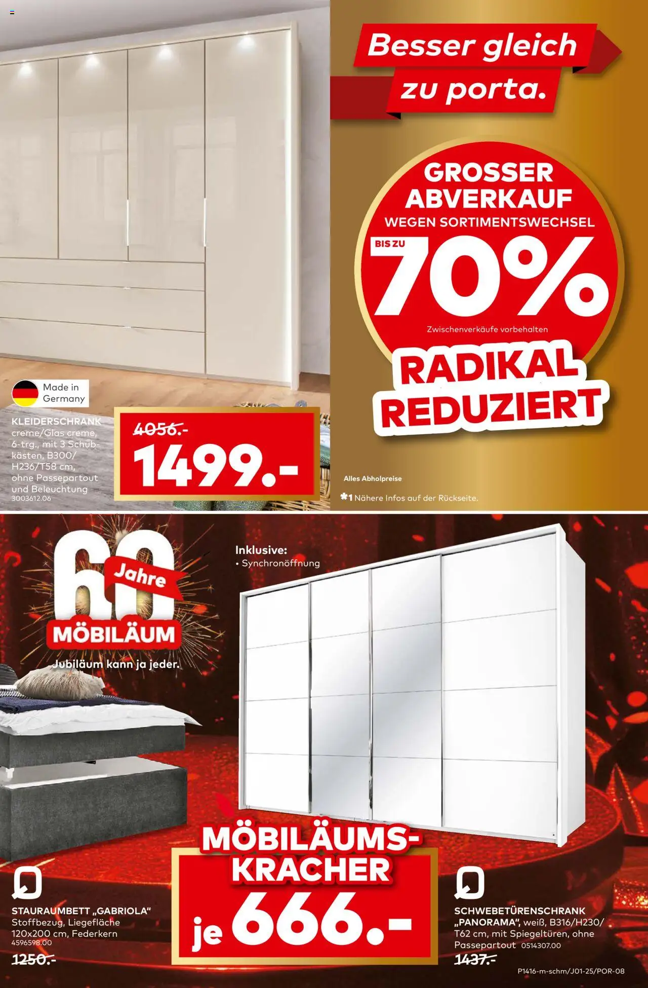 Porta! Mega Möbiläumskracher - Guetersloh – gültig ab 21.09.2025 | Seite: 7 | Produkte: Kleiderschrank, Schwebetürenschrank, Creme