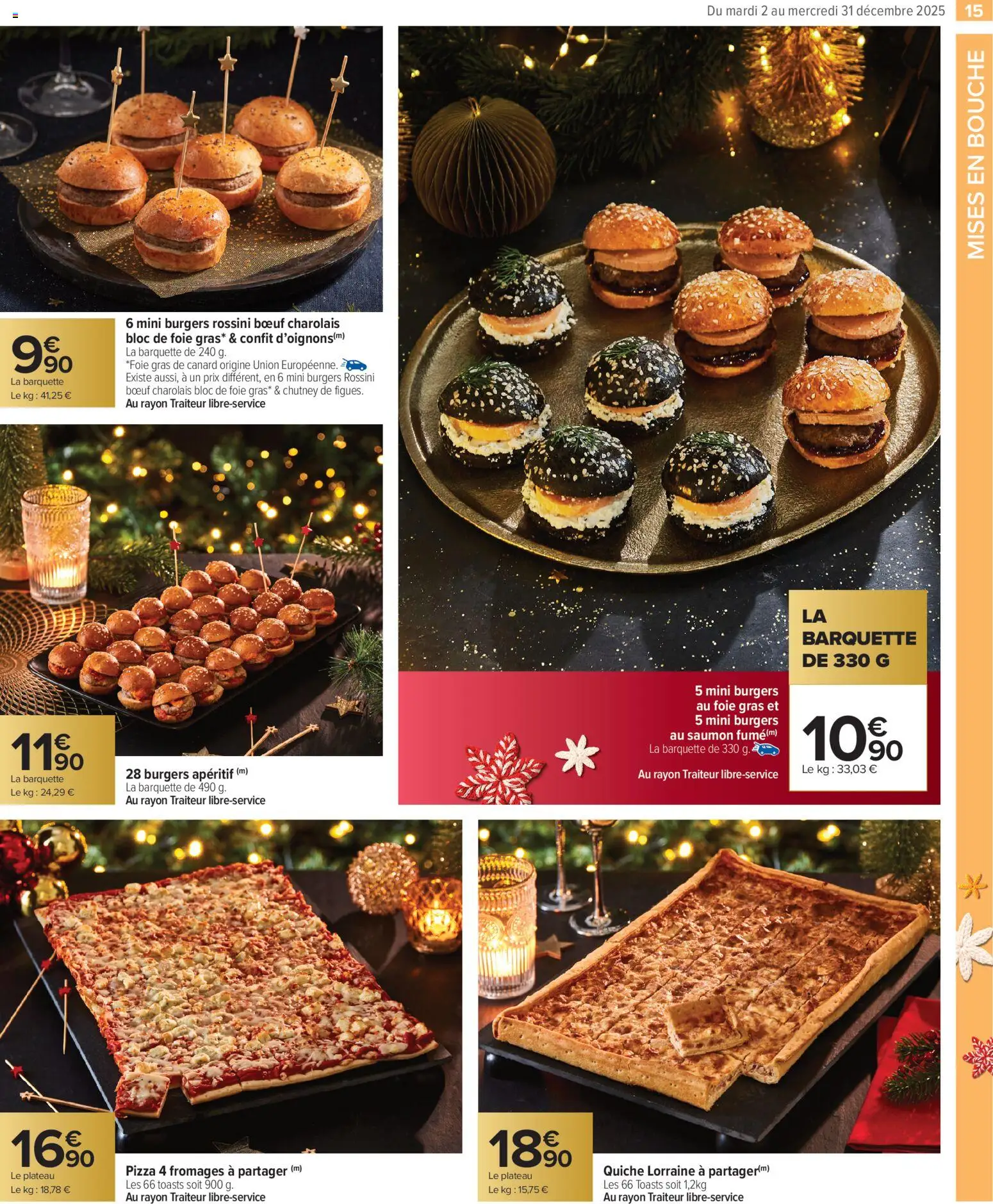 {H1} | Page: 15 | Produits: Pizza 4 fromages, Pizza, Mini burgers, Saumon