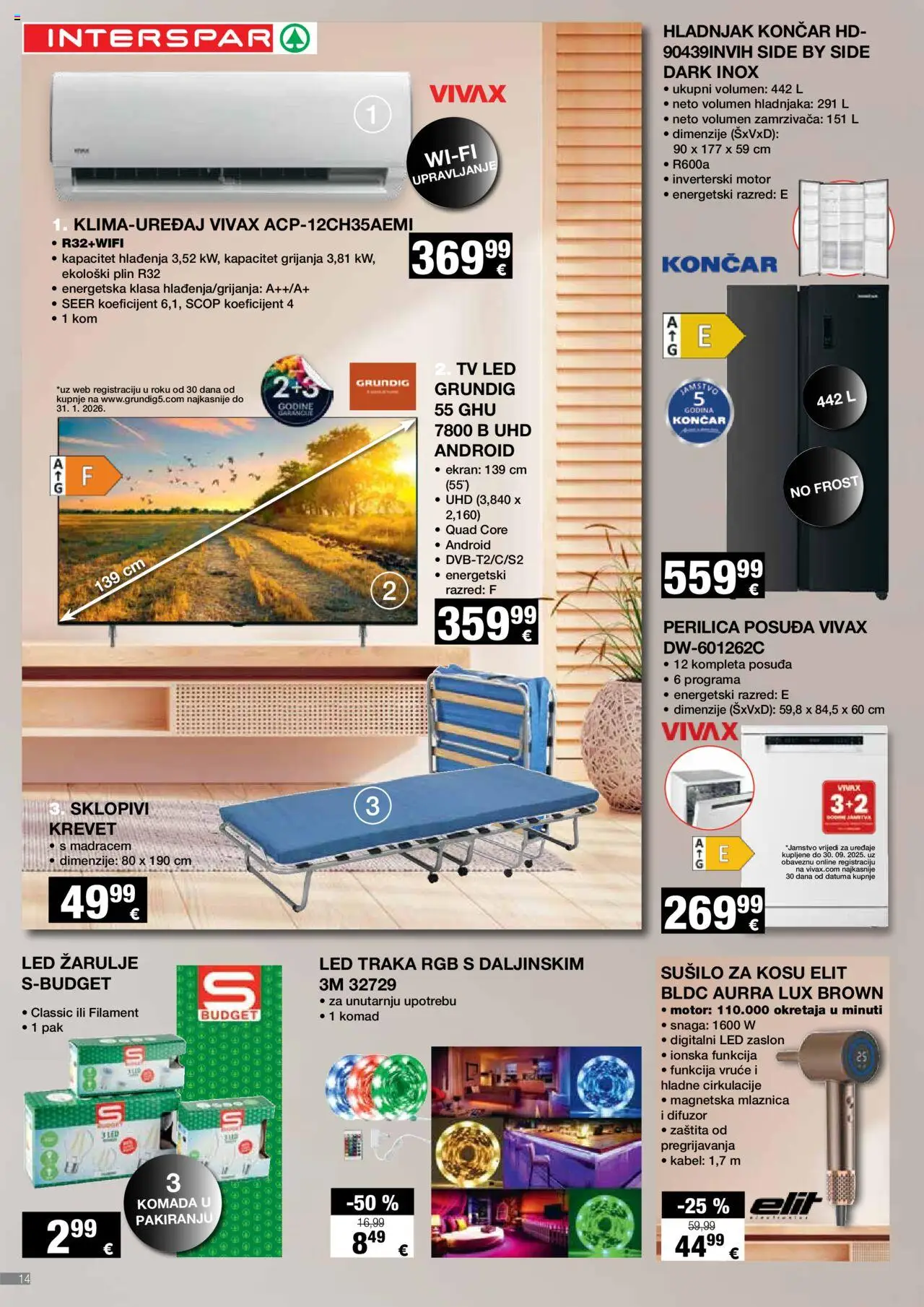 Interspar katalog | vrijedi od 10.09.2025 | Stranica: 14 | Proizvodi: Sušilo za kosu, Krevet, Žarulje, Kabel