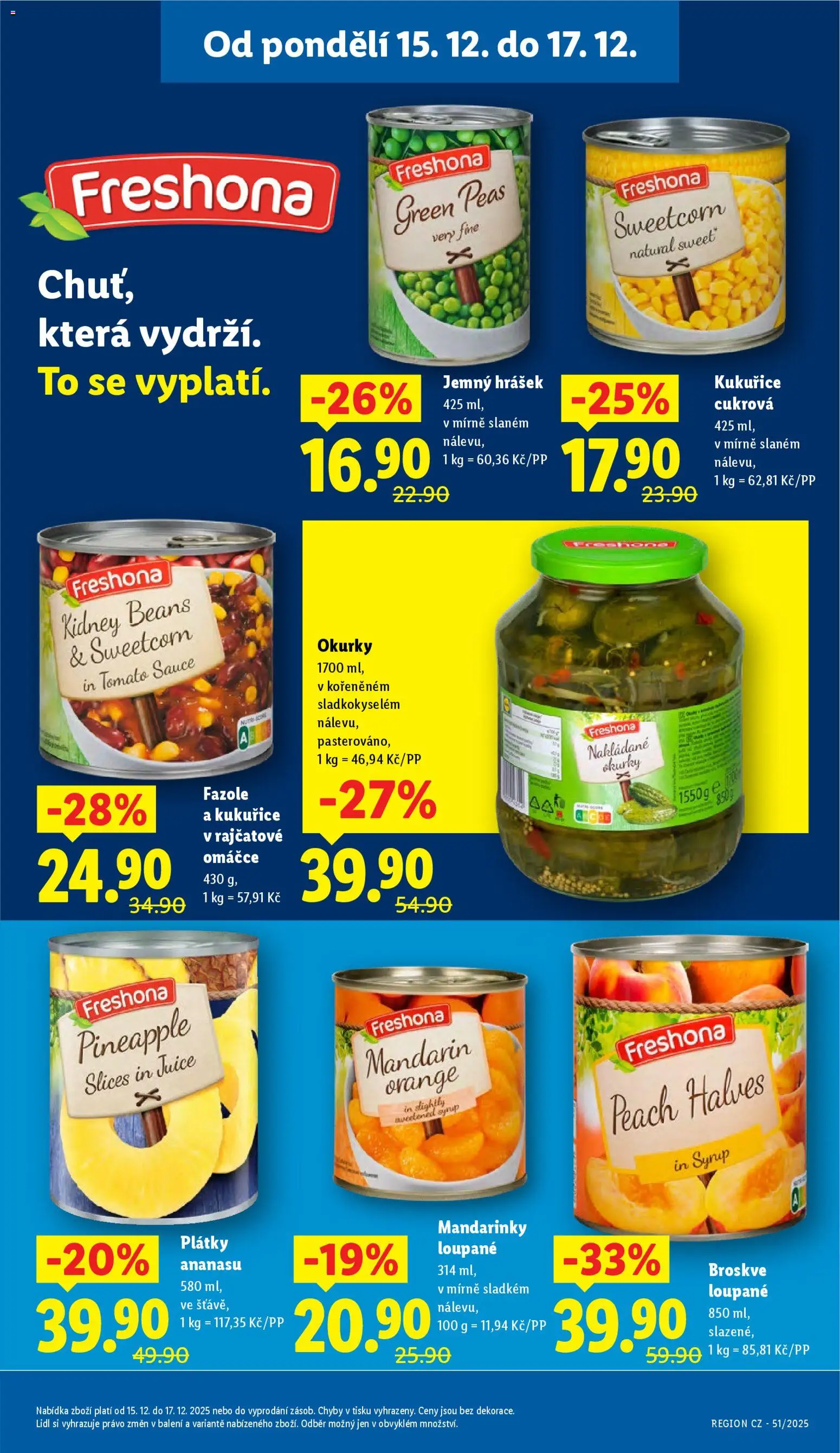 Lidl leták od 15.12.2025 | Strana: 25 | Produkty: Mandarinky, Okurky, Hrášek, Fazole