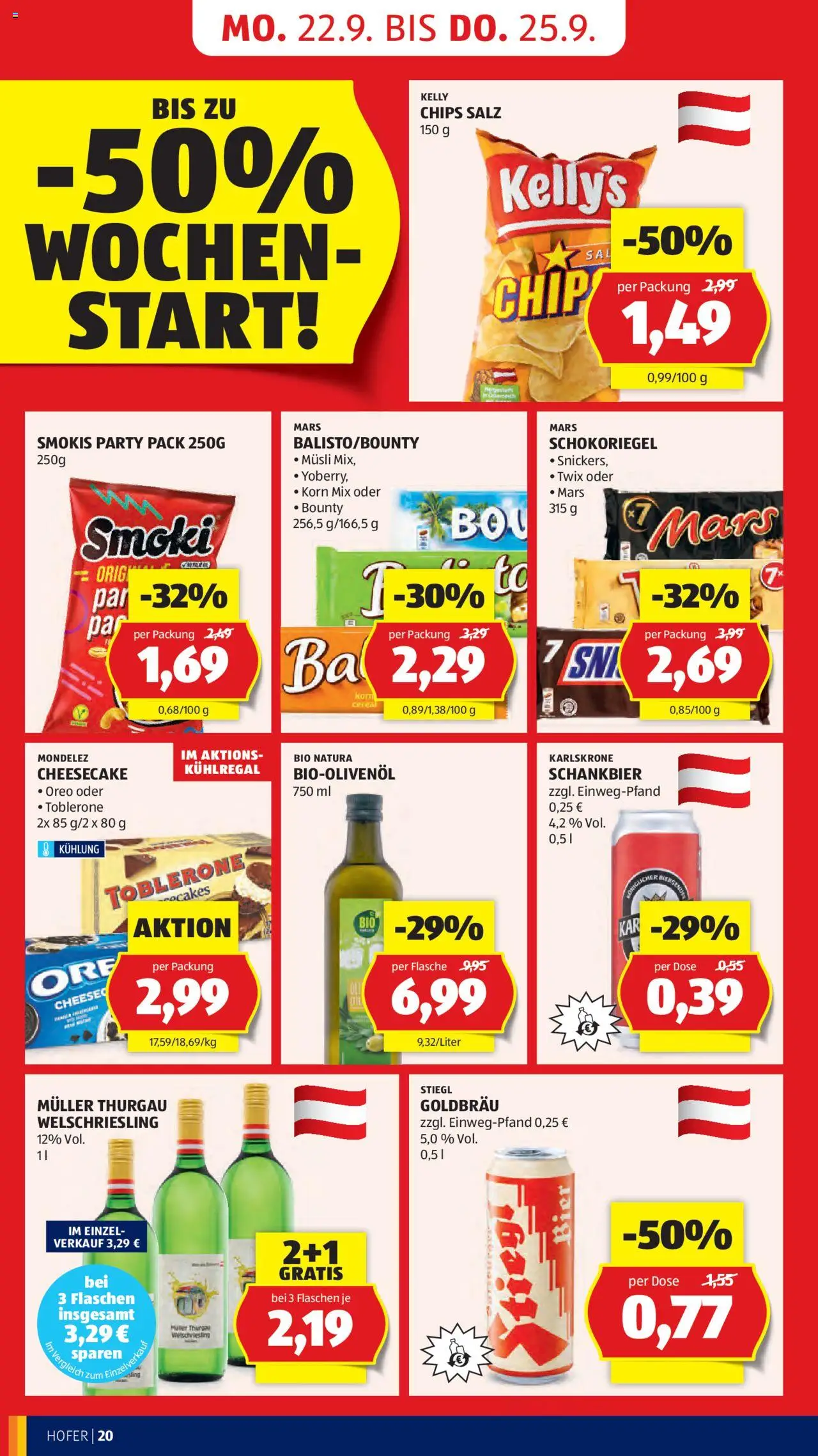 Hofer Flugblatt gültig ab 19.09.2025 | Seite: 22 | Produkte: Chips, Salz, Bier