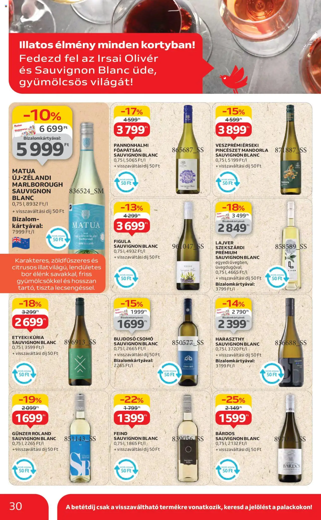 Auchan akciós ujság - amely érvényes a következő dátumtól: 26.06.2025 | Oldal: 30 | Termékek: Bor