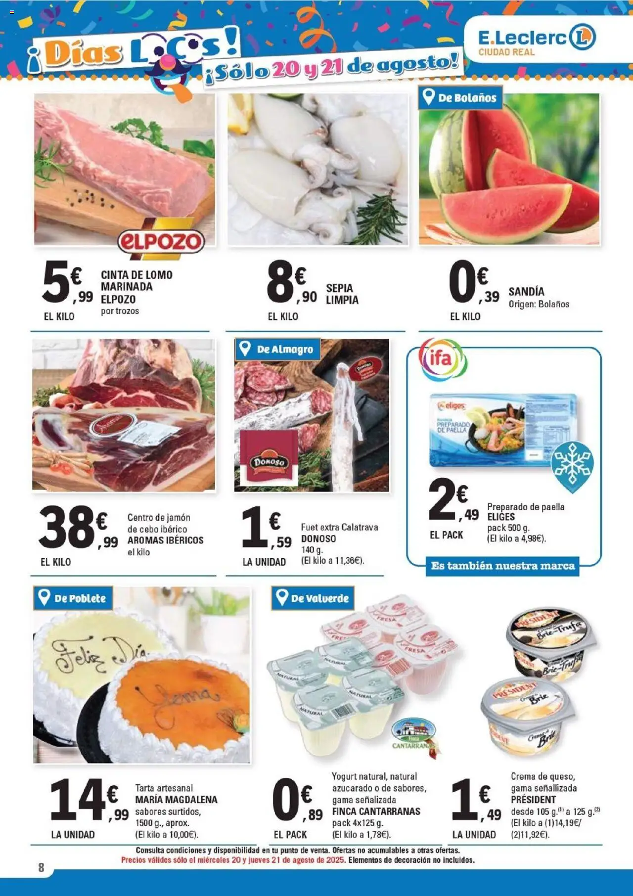 E.Leclerc folleto │ válido desde el 11.08.2025 | Página: 8 | Productos: Jamón, Crema, Sandía