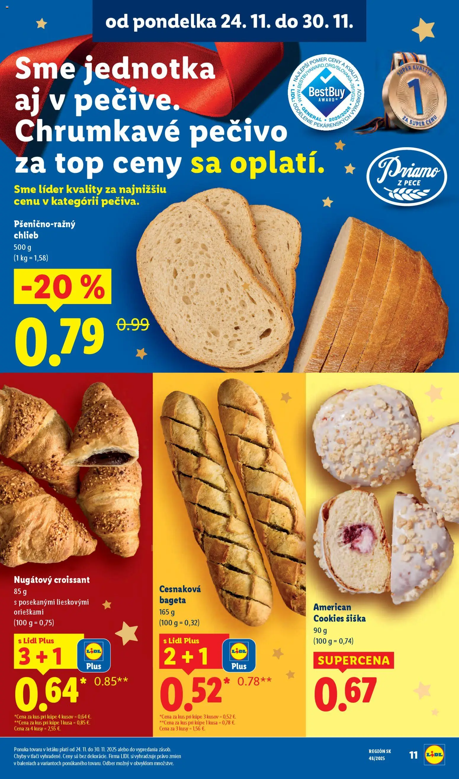 Nové Lidl akcie – leták je platný od 27.11.2025 | Strana: 50 | Produkty: Chlieb, Donut, Croissant