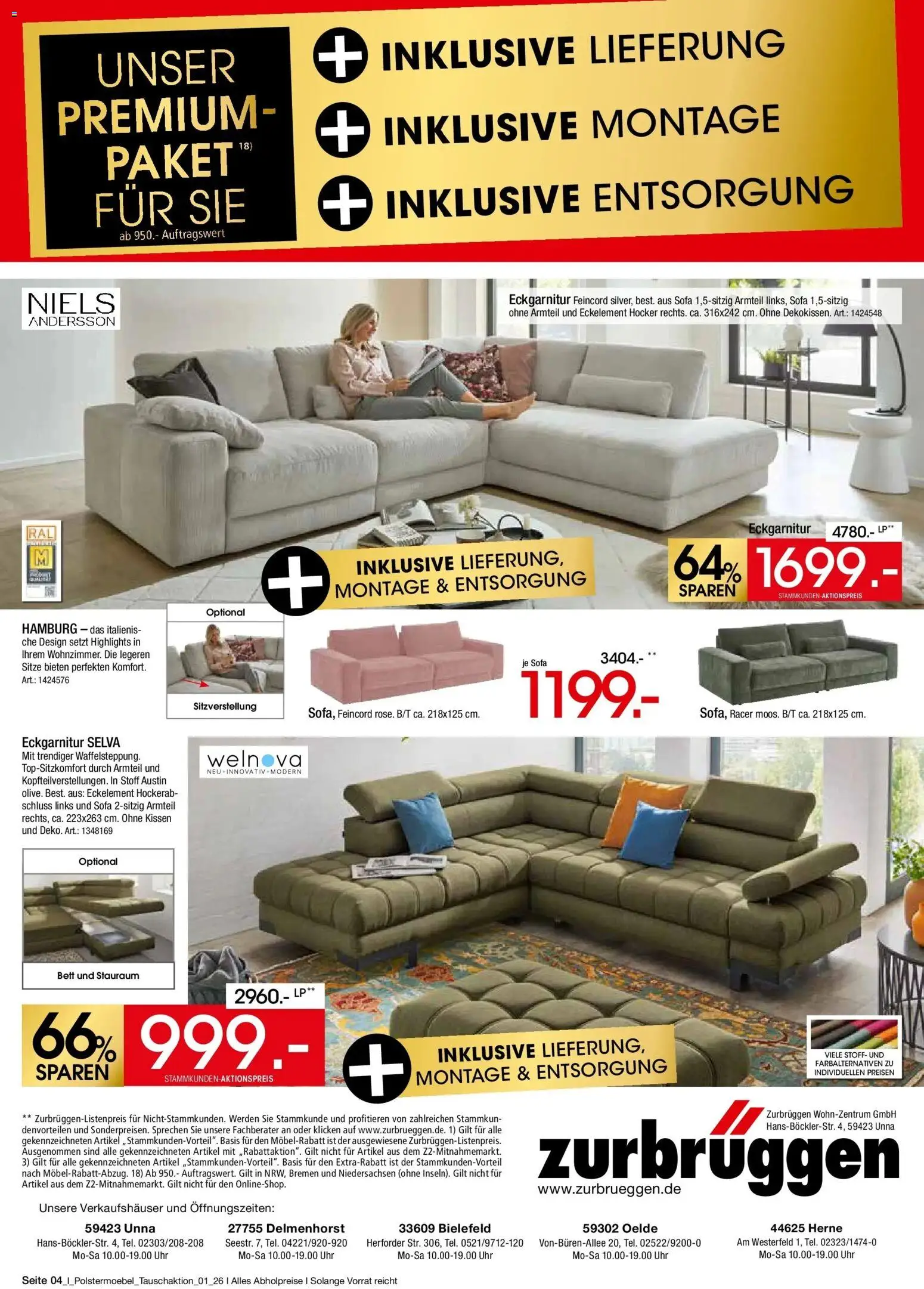 Zurbrüggen - Zurbrüggen: Polstermöbel Tauschaktion – gültig ab 29.03.2026 | Seite: 4 | Produkte: Hocker, Bett, Sofa, Uhr