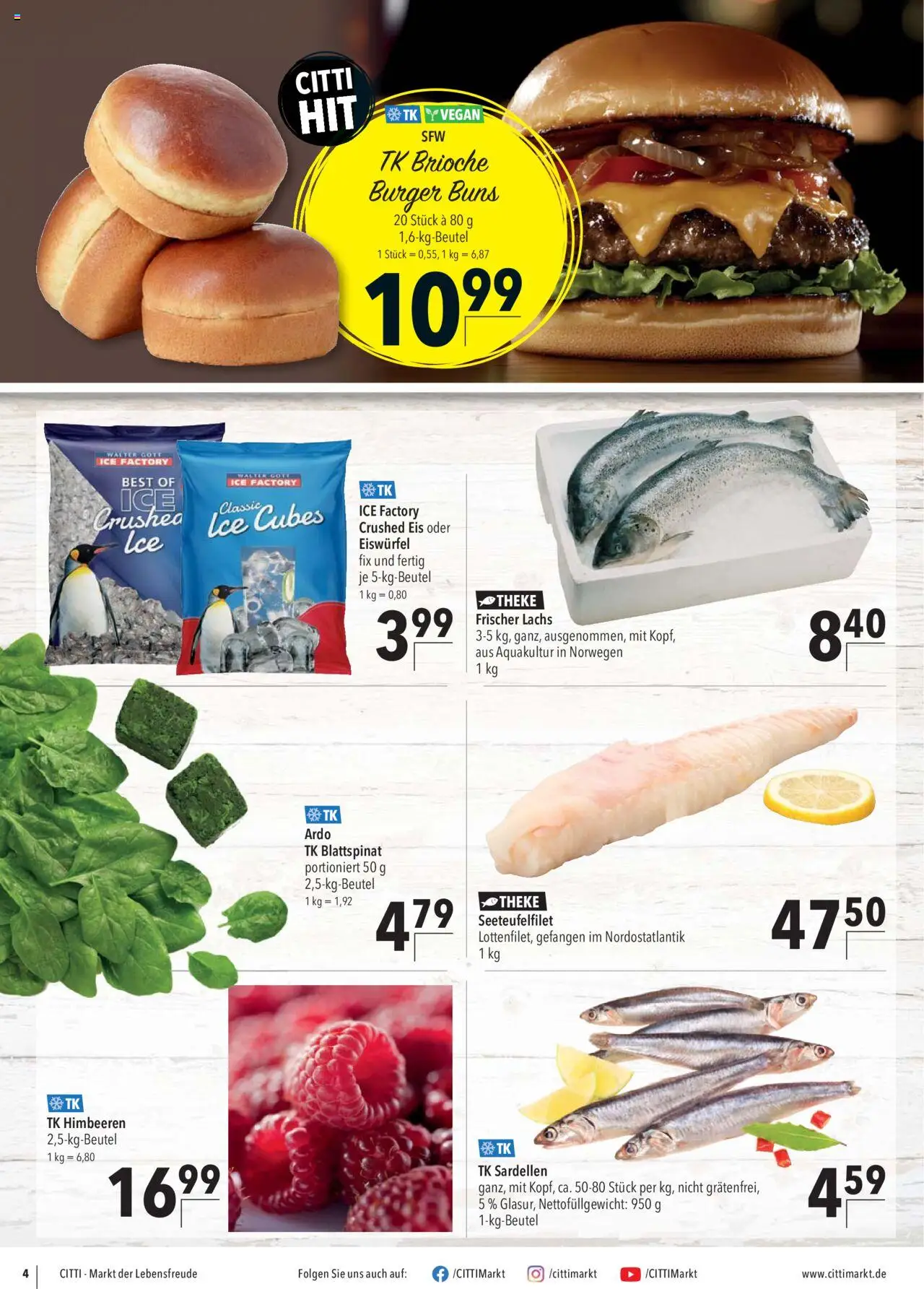 CITTI Markt - Aktuelle Angebote für Profis - gültig ab dem 27.08.2025 | Seite: 4 | Produkte: Himbeeren, Theke, Burger, Lachs