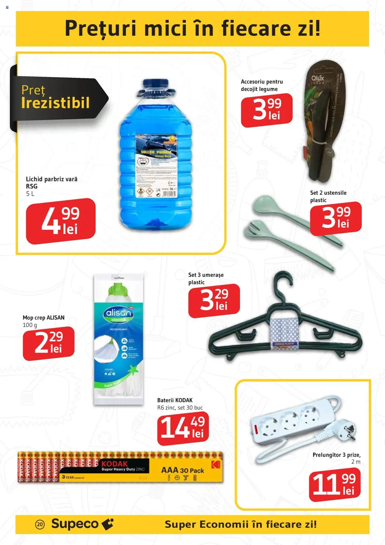Catalog Supeco – valabil de la 07.08.2025 | Pagină: 20 | Produse: Prelungitor, Mop, Baterii, Legume