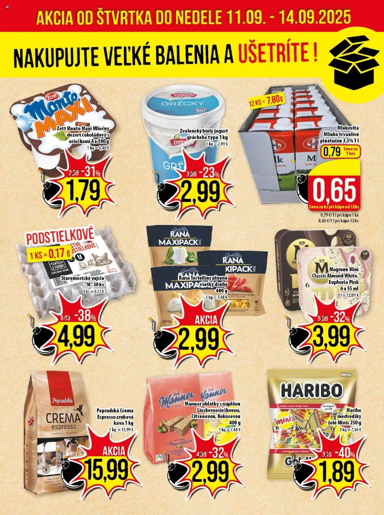 Nové Klas akcie – leták je platný od 08.09.2025 | Strana: 23 | Produkty: Jogurt, Vajcia, Káva, Kinder