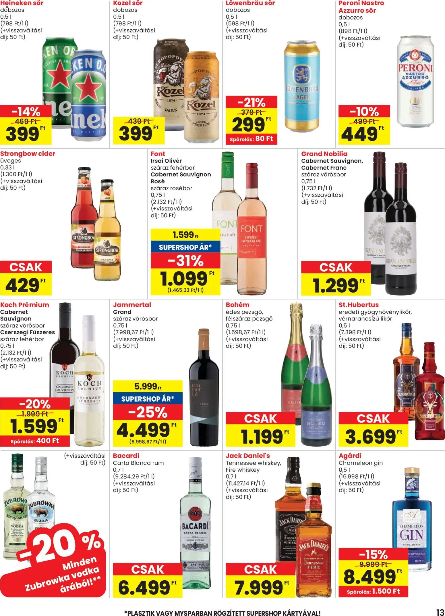 Spar akciós ujság - amely érvényes a következő dátumtól: 12.03.2026 | Oldal: 13 | Termékek: Whiskey, Rum, Sör, Vörösbor