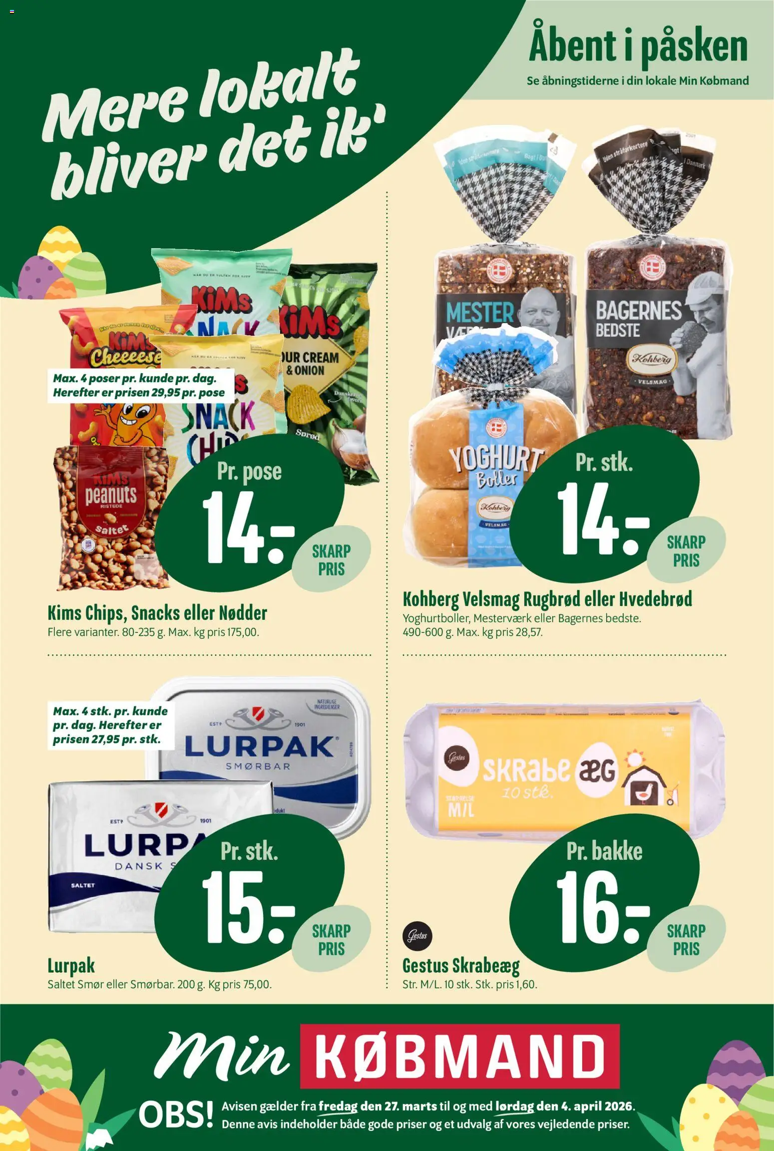 Min Købmand tilbudsavis – gyldig fra 27.03.2026 | Side: 1 | Produkter: Smør, Yoghurt, Peanuts, Rugbrød