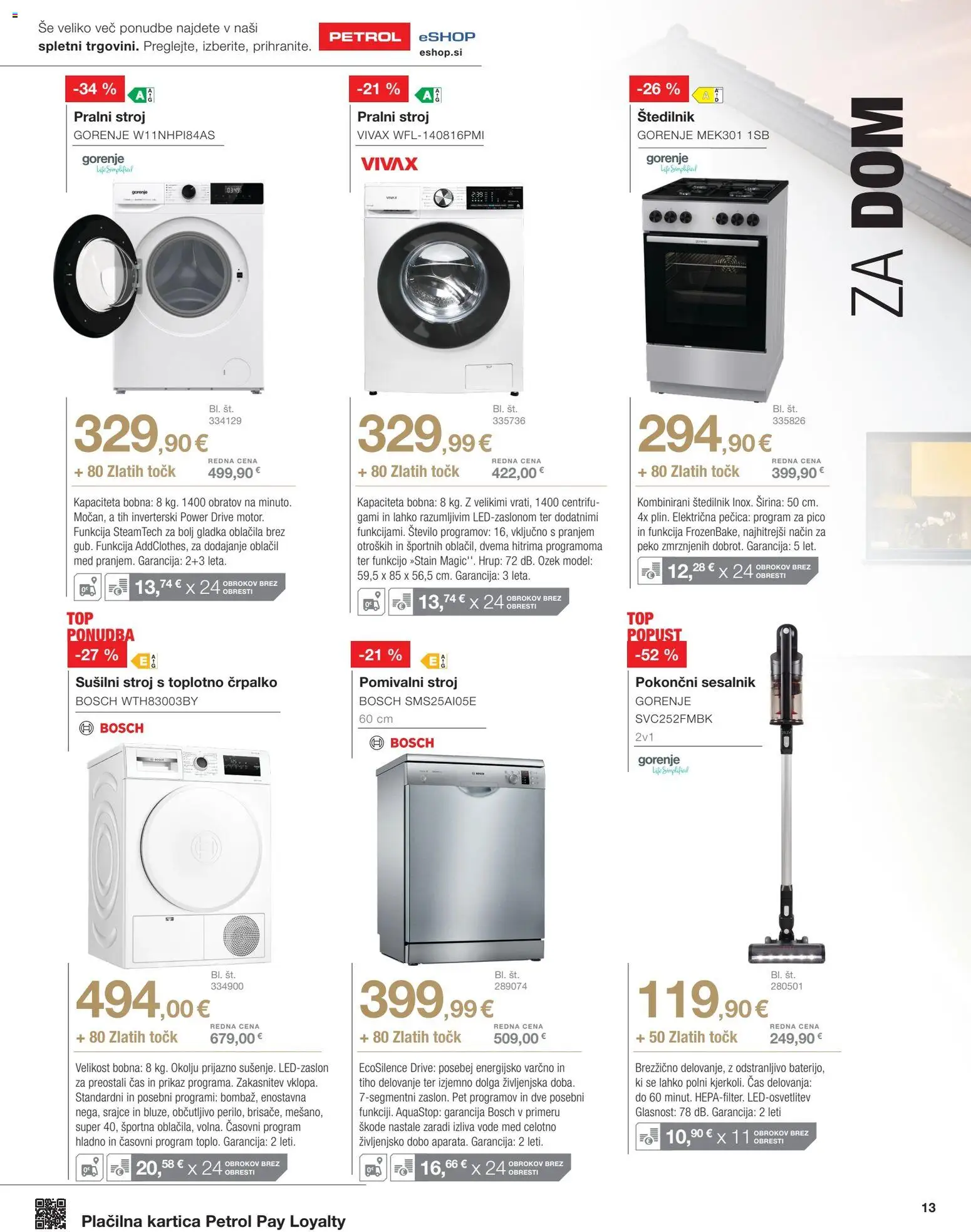 Novi Petrol katalog ponudbe – veljaven od 02.03.2026 | Stran: 13 | Izdelki: Pralni stroj, Susilni stroj, Pecica, Pomivalni stroj