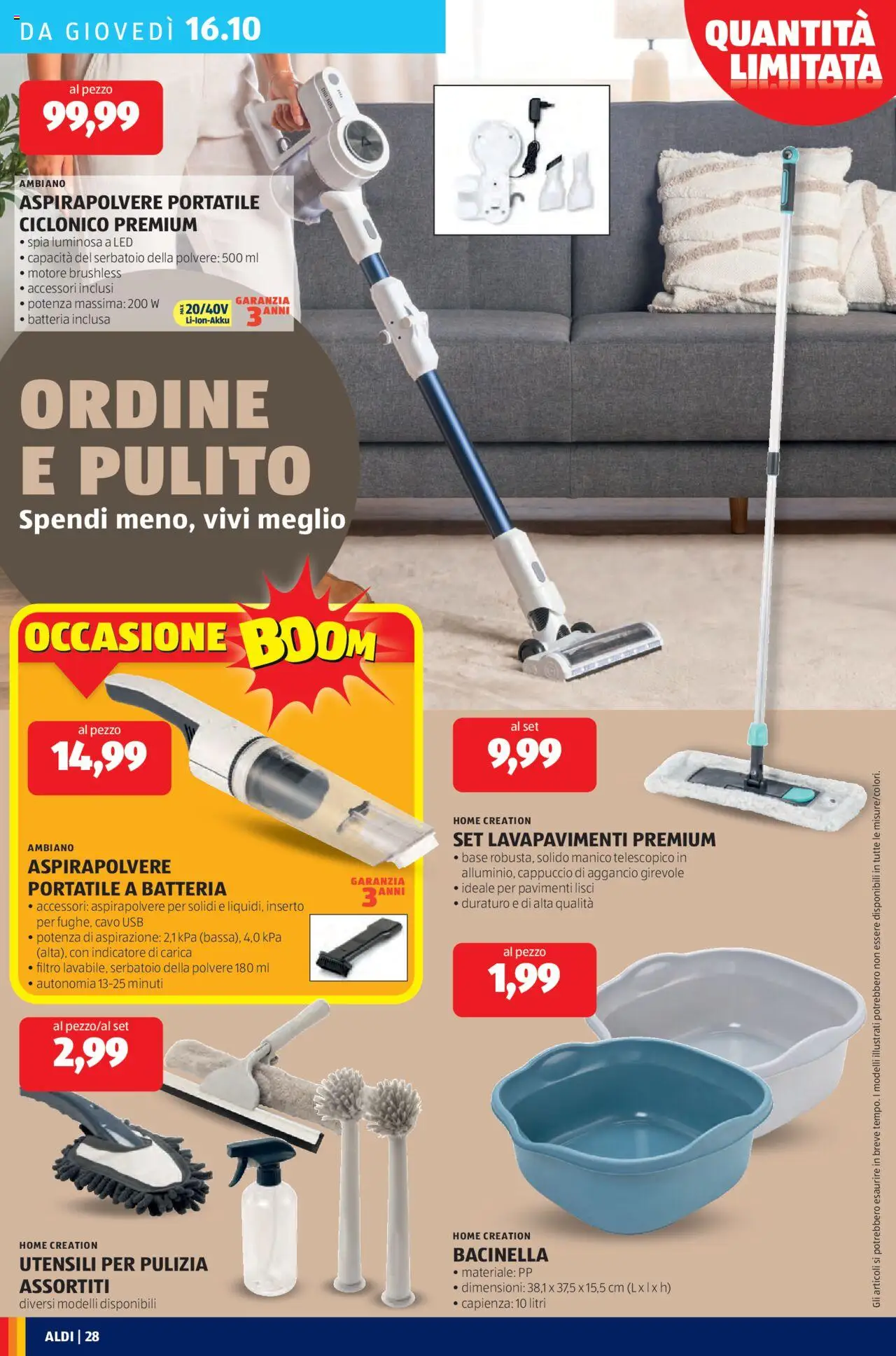 Volantino Aldi del 13.10.2025 | Pagina: 28 | Prodotti: Cappuccio, Cavo, USB, Aspirapolvere