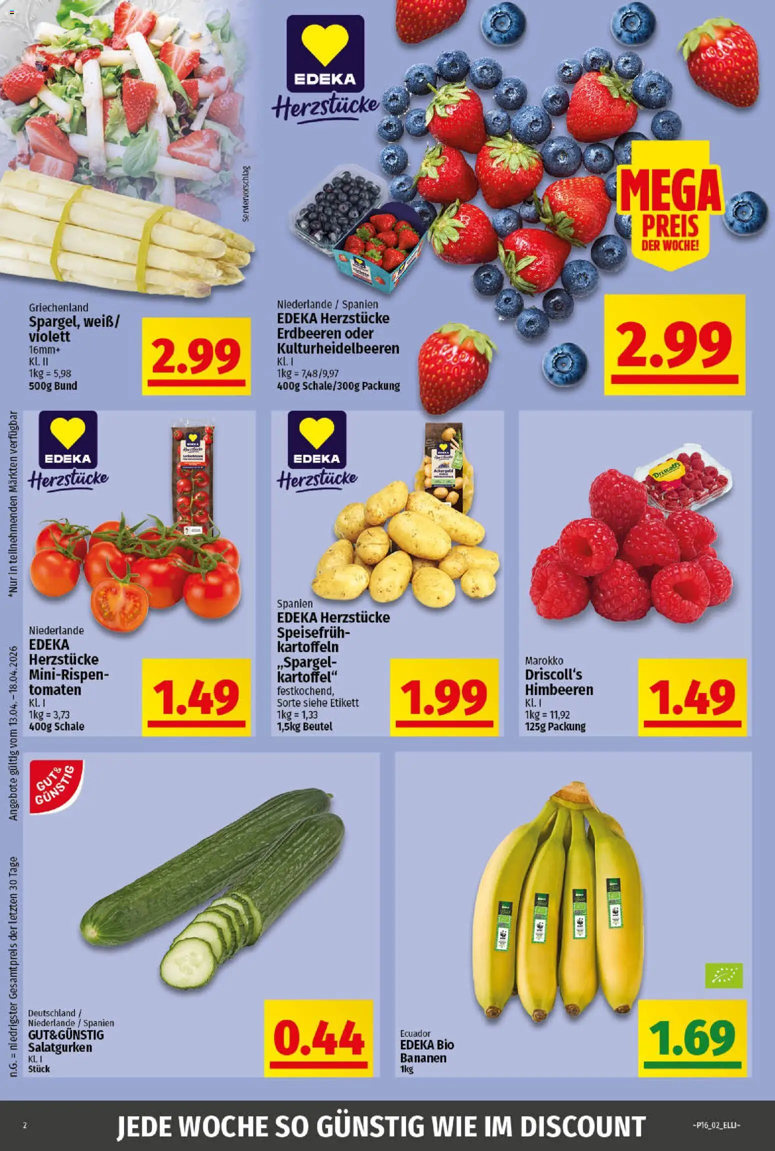 Elli Markt Prospekt Greffen – gültig ab 13.04.2026 | Seite: 2 | Produkte: Himbeeren, Bananen, Kartoffeln, Erdbeeren