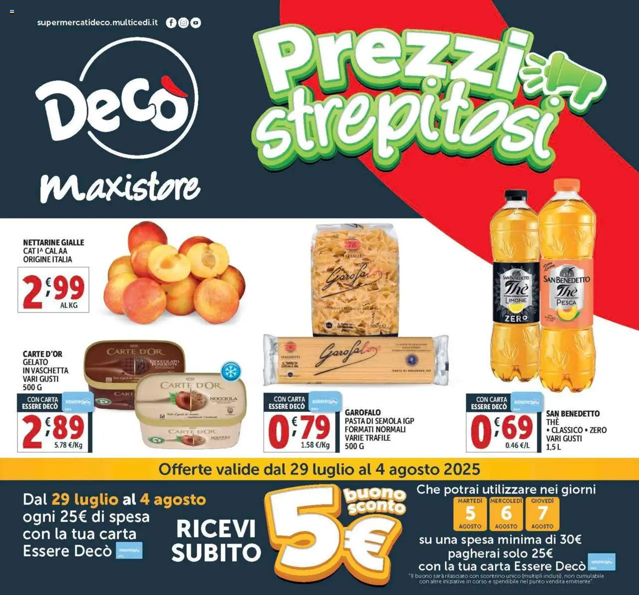 Volantino Decò del 29.07.2025 | Pagina: 1 | Prodotti: Gelato, Limone, Pasta, Pesca