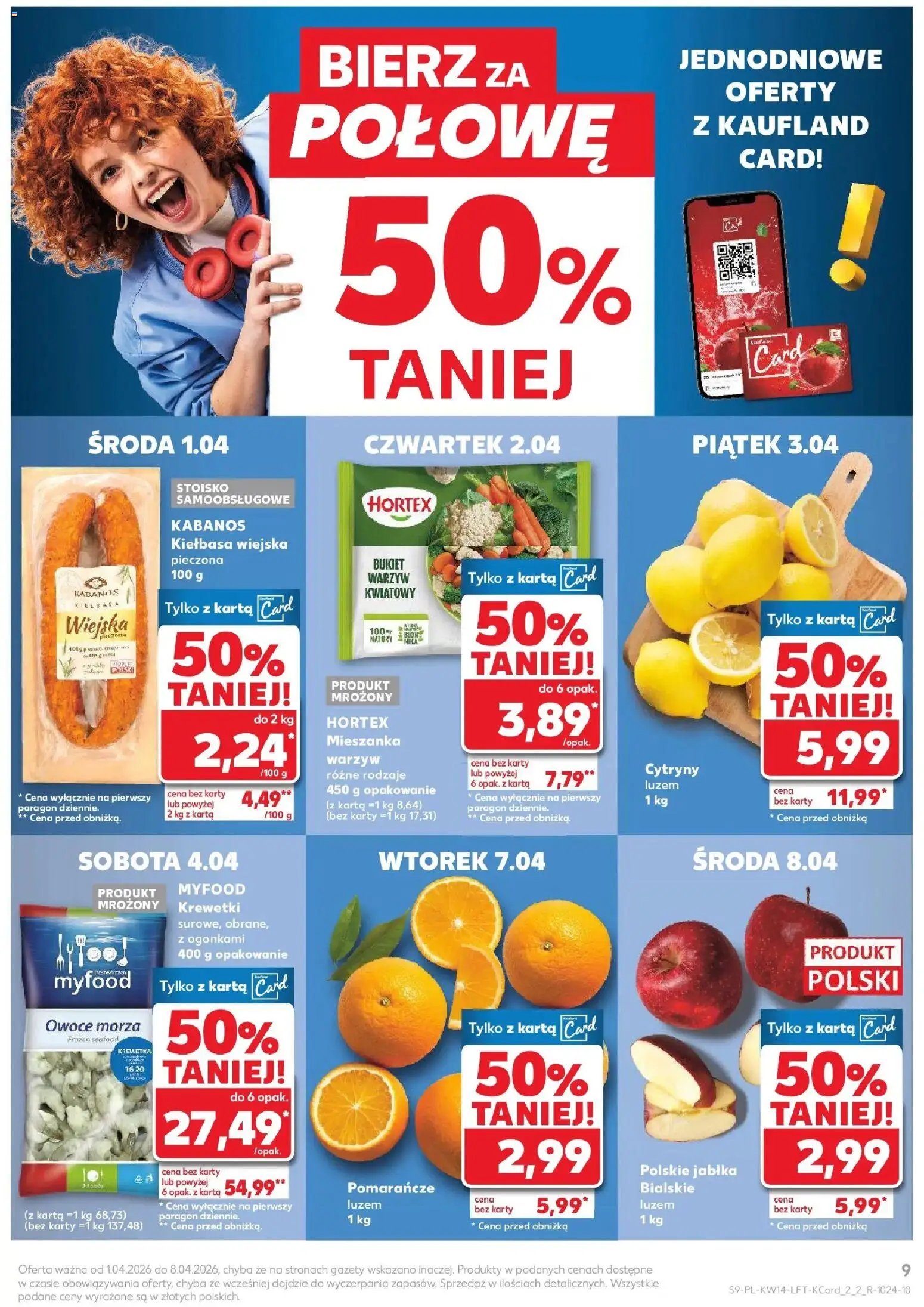 Kaufland gazetka od 01.04.2026 | Strona: 9 | Produkty: Karta, Pomarańcze, Owoce, Owoce morza