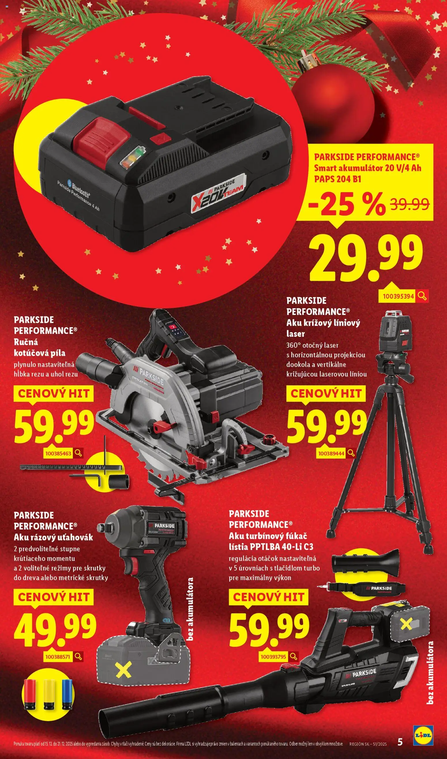Nové Lidl akcie – leták je platný od 15.12.2025 | Strana: 5 | Produkty: Laser, Píla, Kotúčová píla, Aku