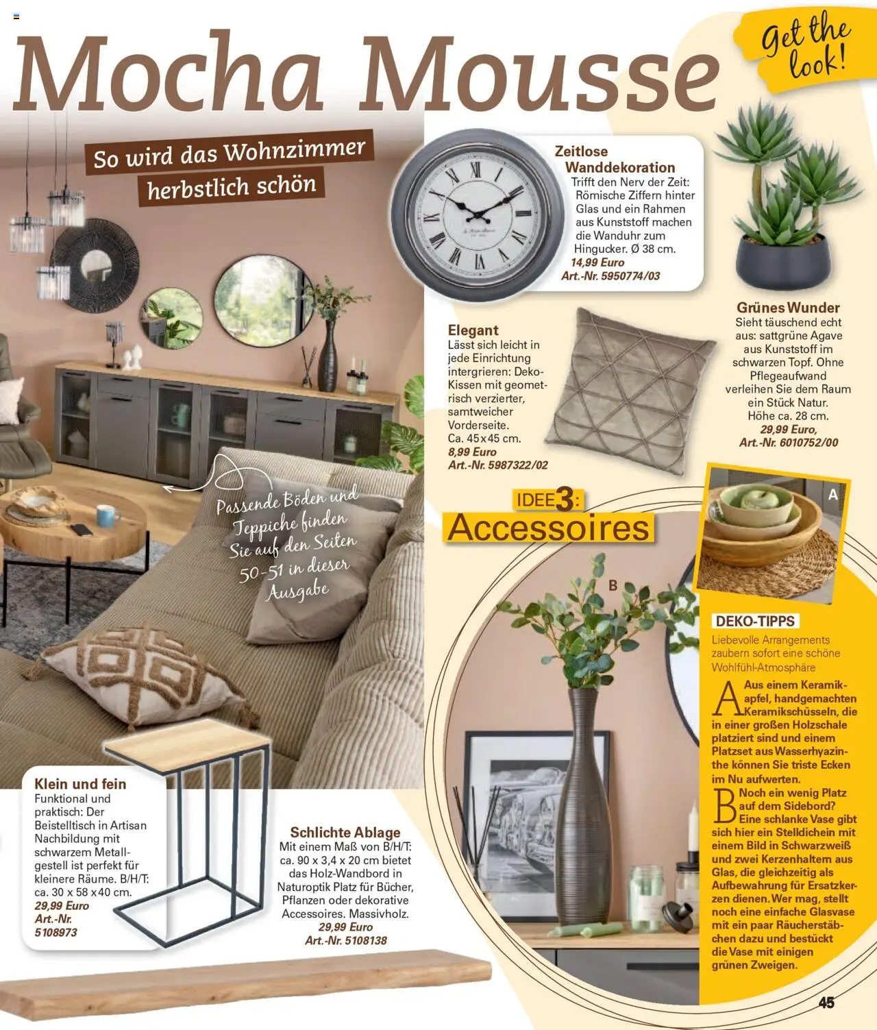 Poco Wohnwelt Herbst 2025 – gültig ab 01.09.2025 | Seite: 45 | Produkte: Beistelltisch, Kissen, Vase