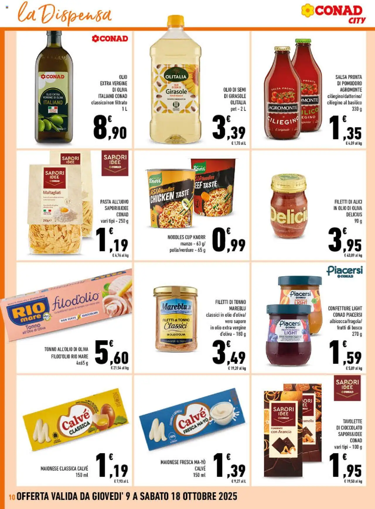 Volantino Conad del 09.10.2025 | Pagina: 10 | Prodotti: Manzo, Tonno, Arancia, Olio di semi di girasole