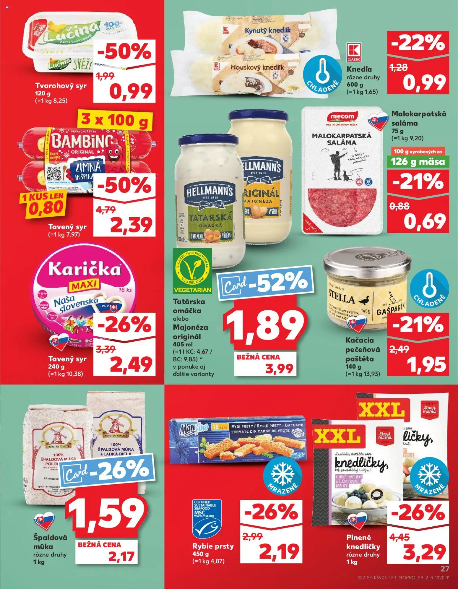 Nové Kaufland akcie – leták je platný od 15.01.2026 | Strana: 27 | Produkty: Syr, Saláma, Špaldová múka, Omáčka