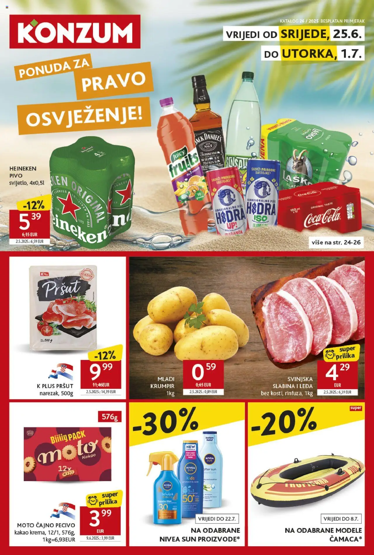 Konzum HR akciós ujság - amely érvényes a következő dátumtól: 25.06.2025 | Oldal: 1 | Termékek: Whiskey, Heineken