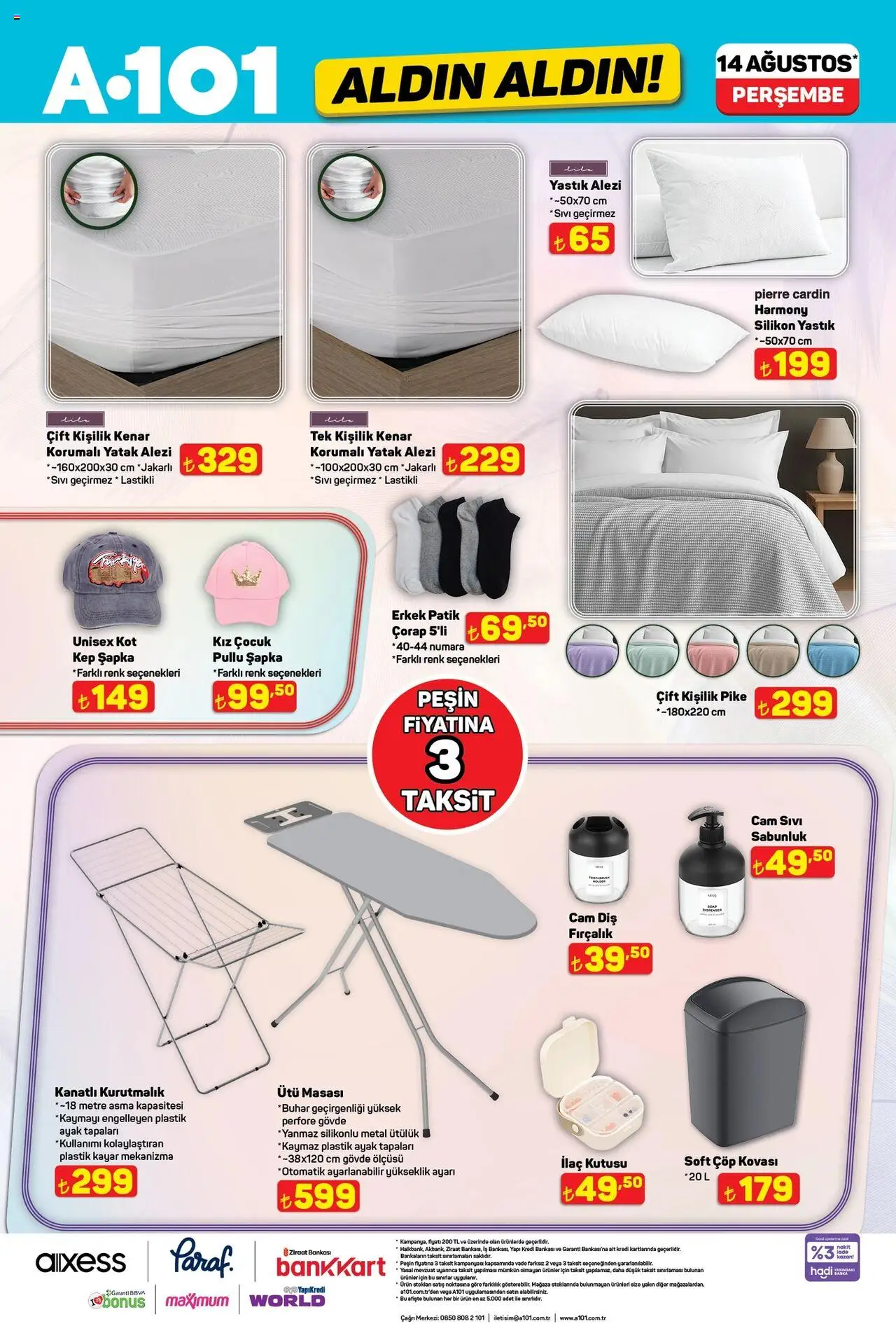 A101 Katalog Aldın Aldın - 14.08.2025 tarihinden itibaren geçerlidir | Sayfa: 13 | Ürünler: Ütü masası, Kurutmalık, Çorap, Sıvı sabunluk