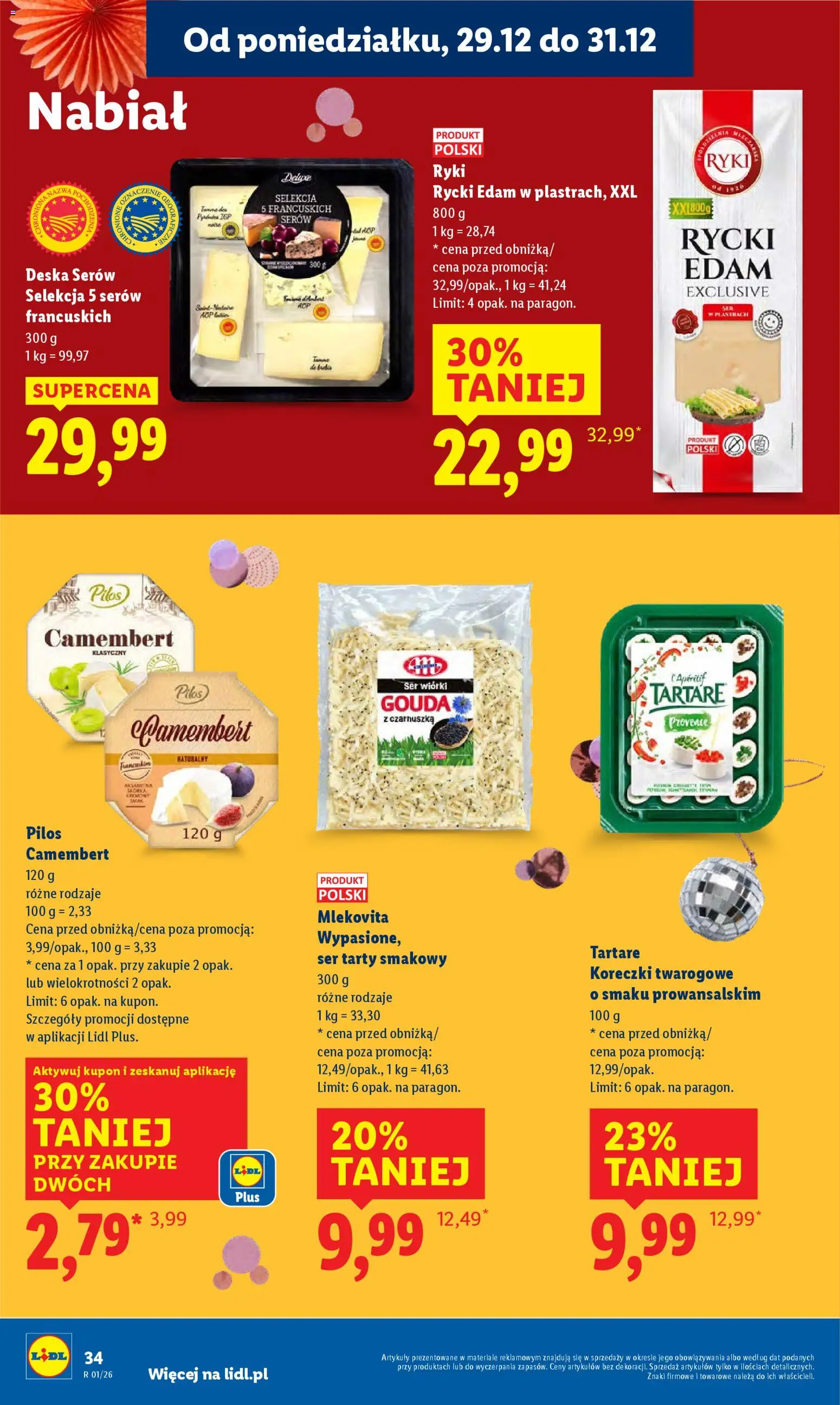 Lidl Gazetka od 29.12.2025 | Strona: 34 | Produkty: Deska serów, Camembert, Ser