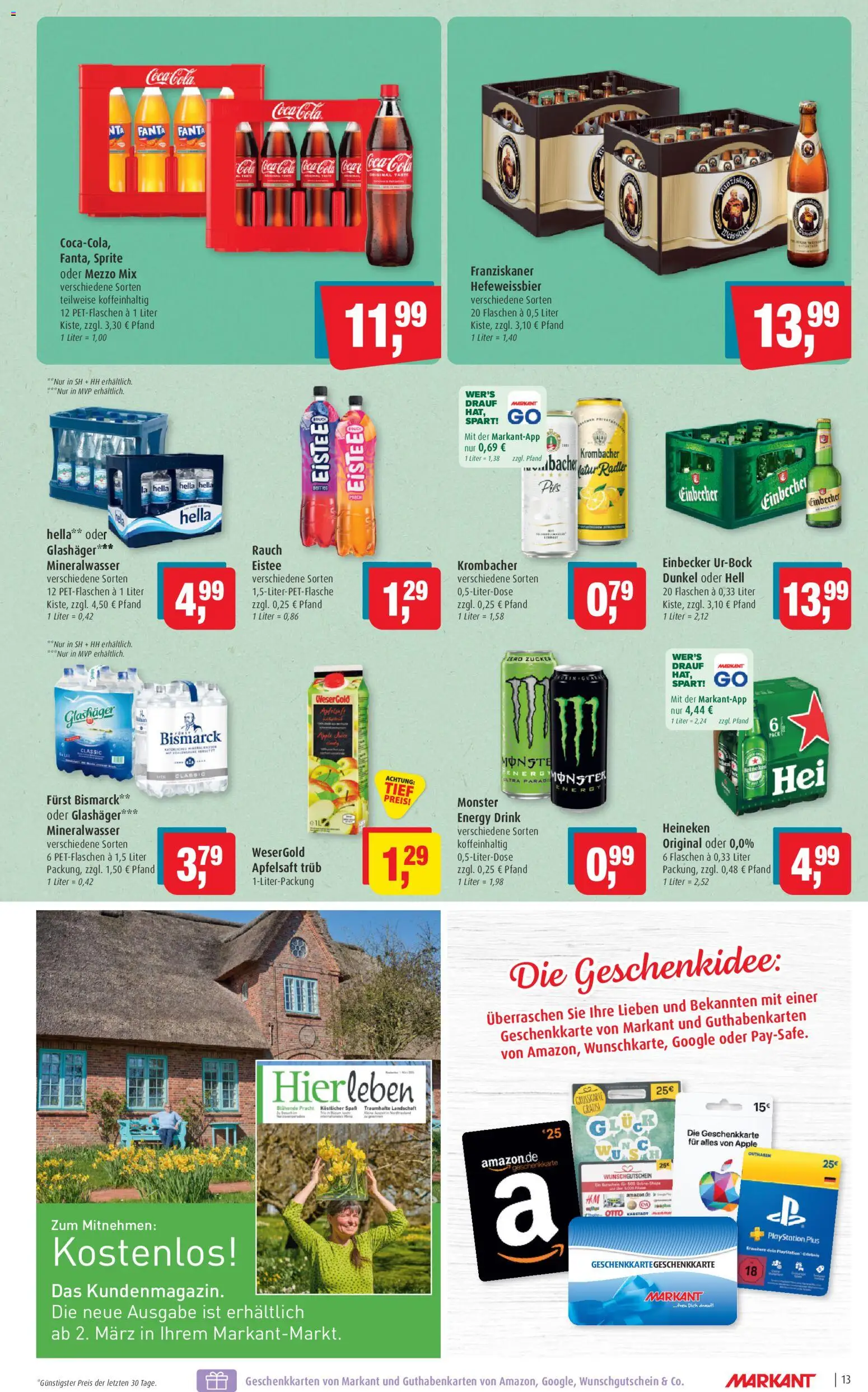 Markant Prospekt – gültig ab 02.03.2026 | Seite: 13 | Produkte: Franziskaner, Apfelsaft, Krombacher, Oder mezzo mix