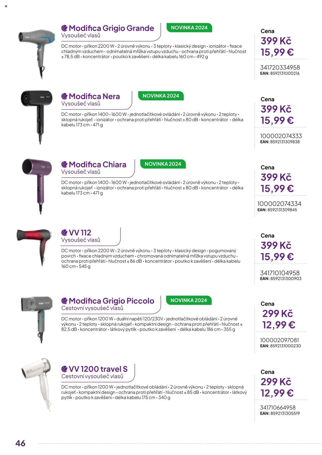 Expert elektro katalog - ECG - Malé domácí spotřebiče od 01.10.2024 | Strana: 46 | Produkty: Vysoušeč vlasů