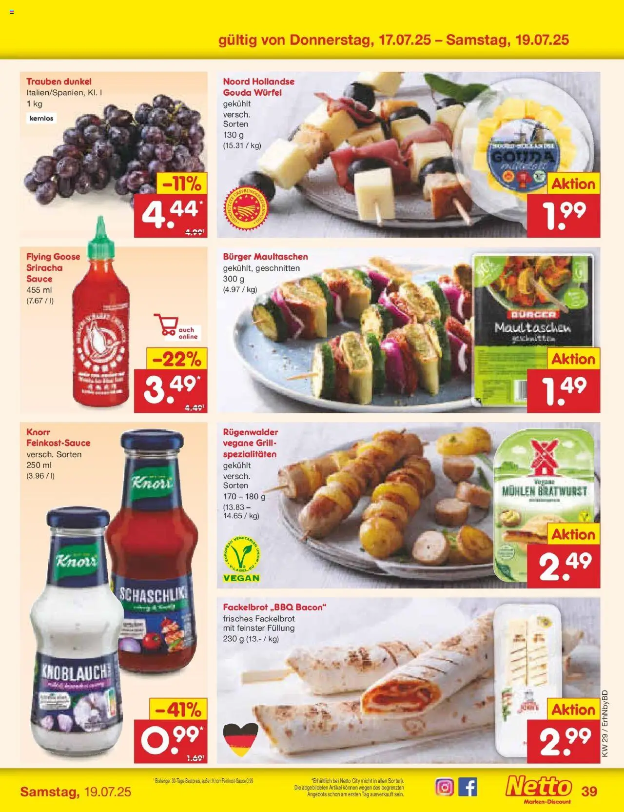 Netto Marken-Discount prospekt Ergolding	 - gültig ab dem 13.07.2025 | Seite: 61 | Produkte: Trauben, Gouda, Burger, Maultaschen