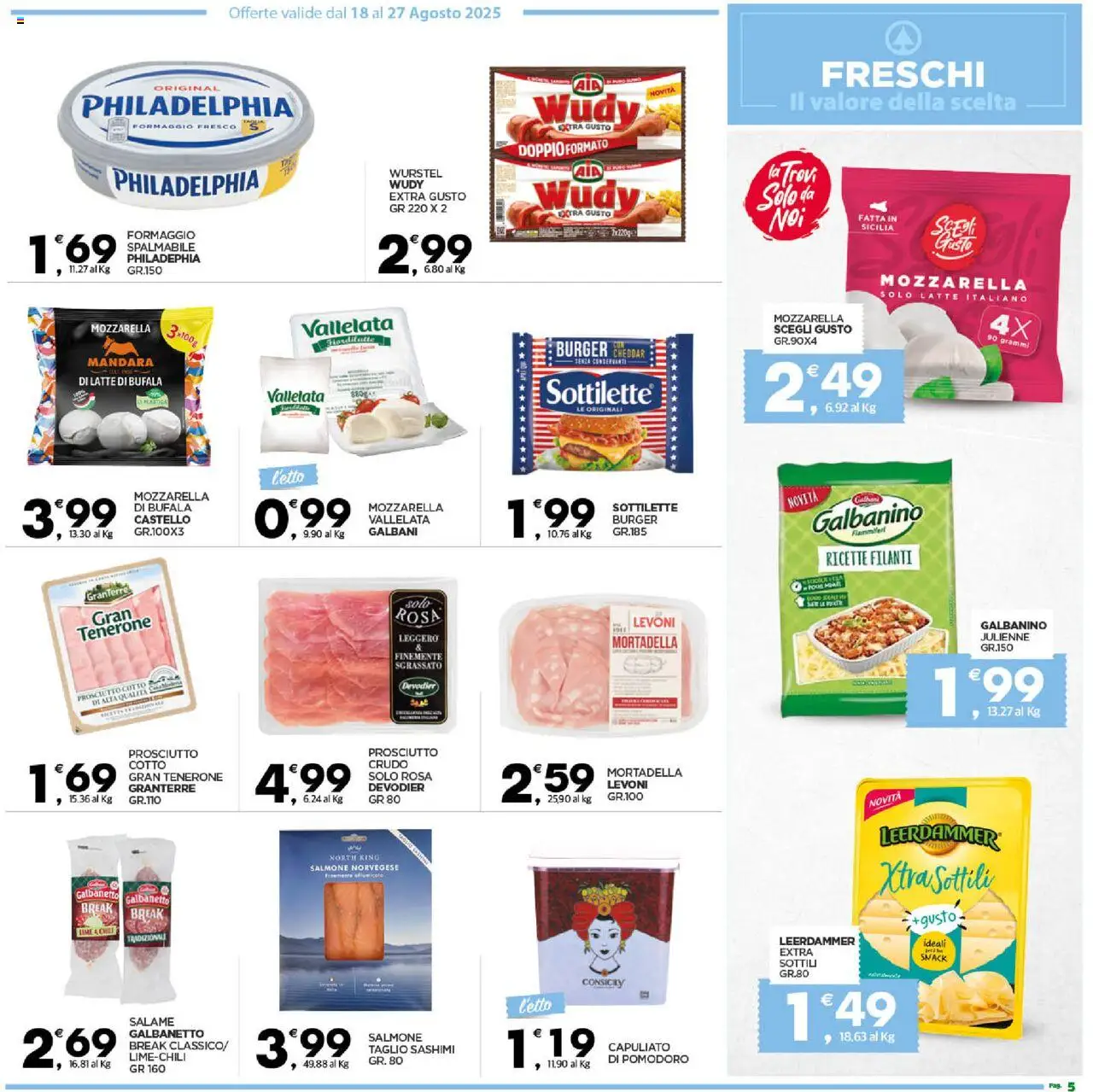 Volantino Despar del 24.08.2025 | Pagina: 5 | Prodotti: Salame, Mozzarella, Wurstel, Mortadella