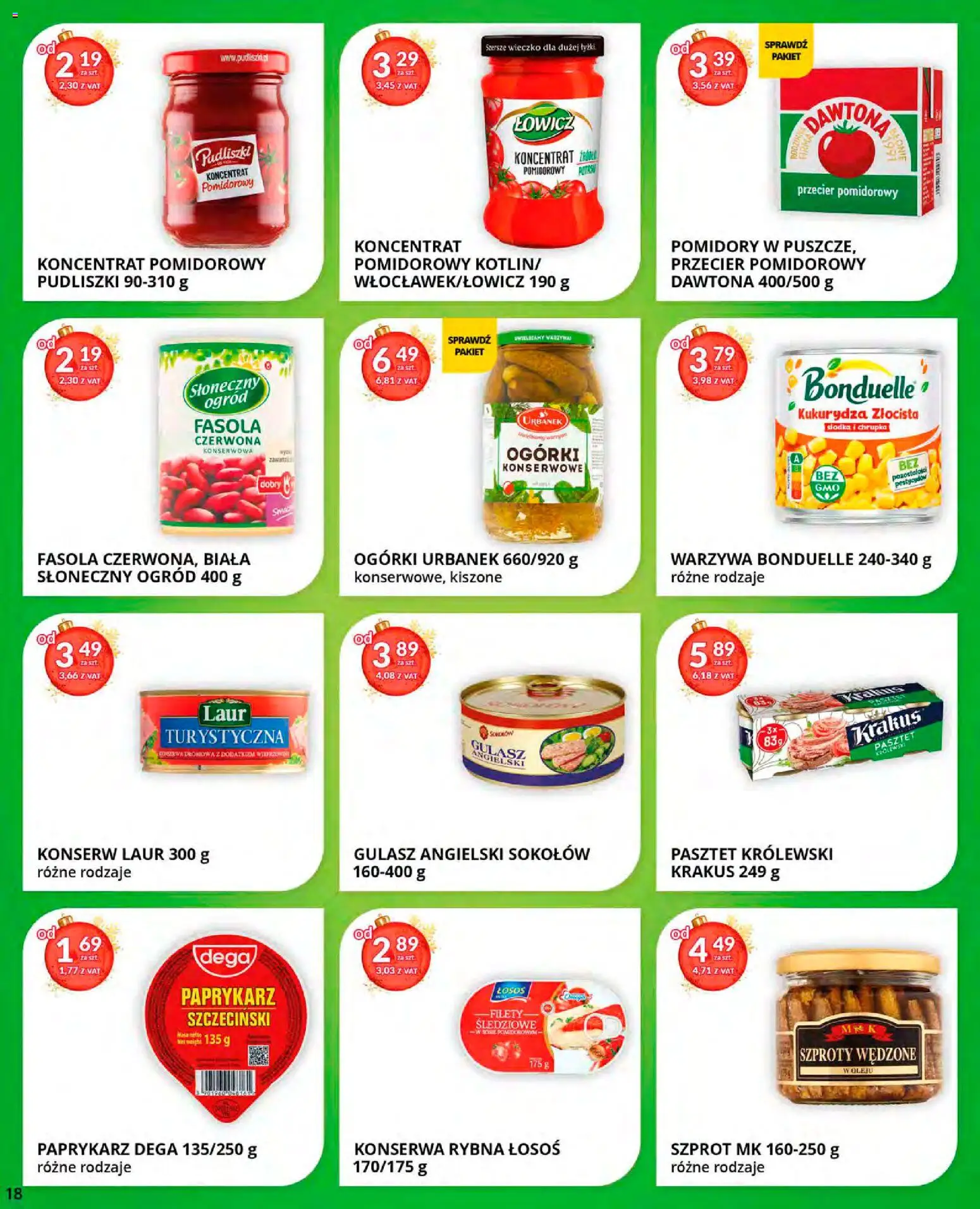 Eurocash Gazetka od 15.12.2025 | Strona: 18 | Produkty: Paprykarz, Rybna, Koncentrat pomidorowy, Warzywa