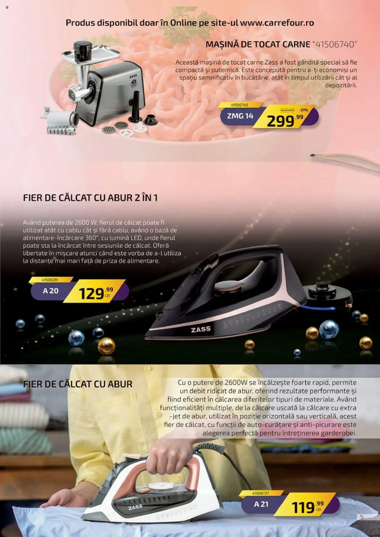 Noul catalog Carrefour – valabil de la 23.09.2025 | Pagină: 5 | Produse: Mașină de tocat, Tavuk suyu, Fier de călcat, Priză
