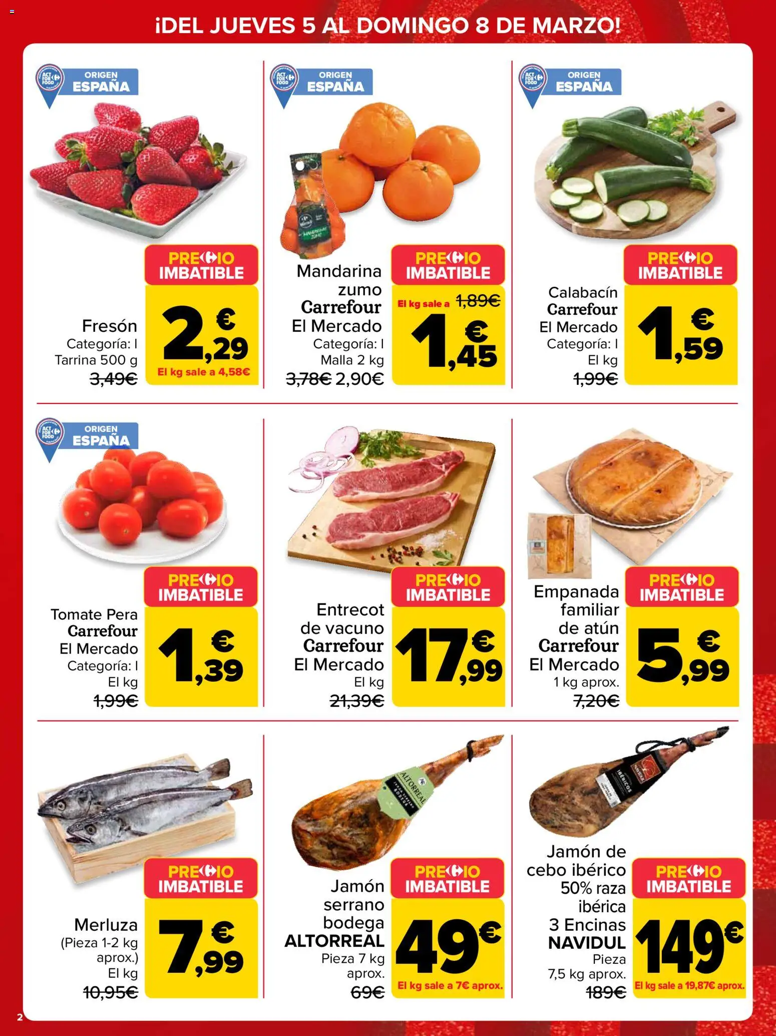 Carrefour Precio Imbatible │ válido desde el 05.03.2026 | Página: 2 | Productos: Calabacín, Jamón, Ροζ πιπέρι