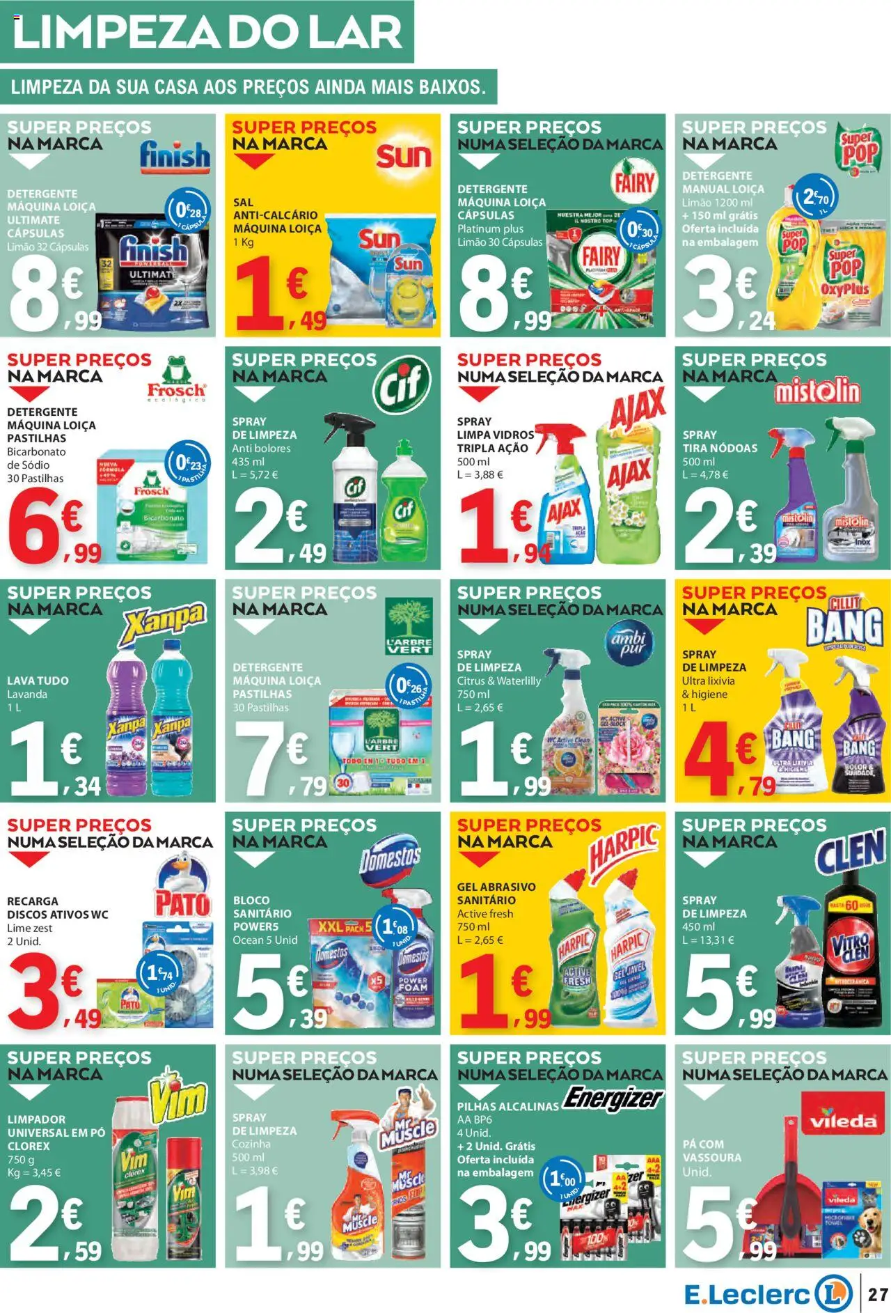 E.Leclerc folheto │ válido de 16.10.2025 | Página: 27 | Produtos: Pó, Pilhas, Limpa vidros, Vassoura