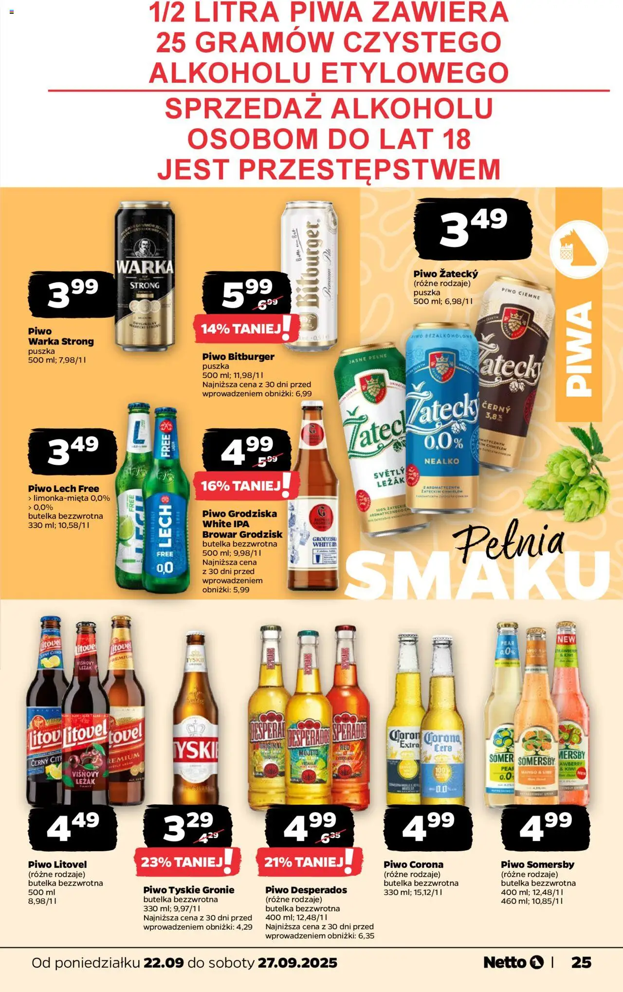 Netto gazetka - Spożywcza od 22.09.2025 | Strona: 25 | Produkty: Piwo Somersby, Tyskie, Piwo, Somersby