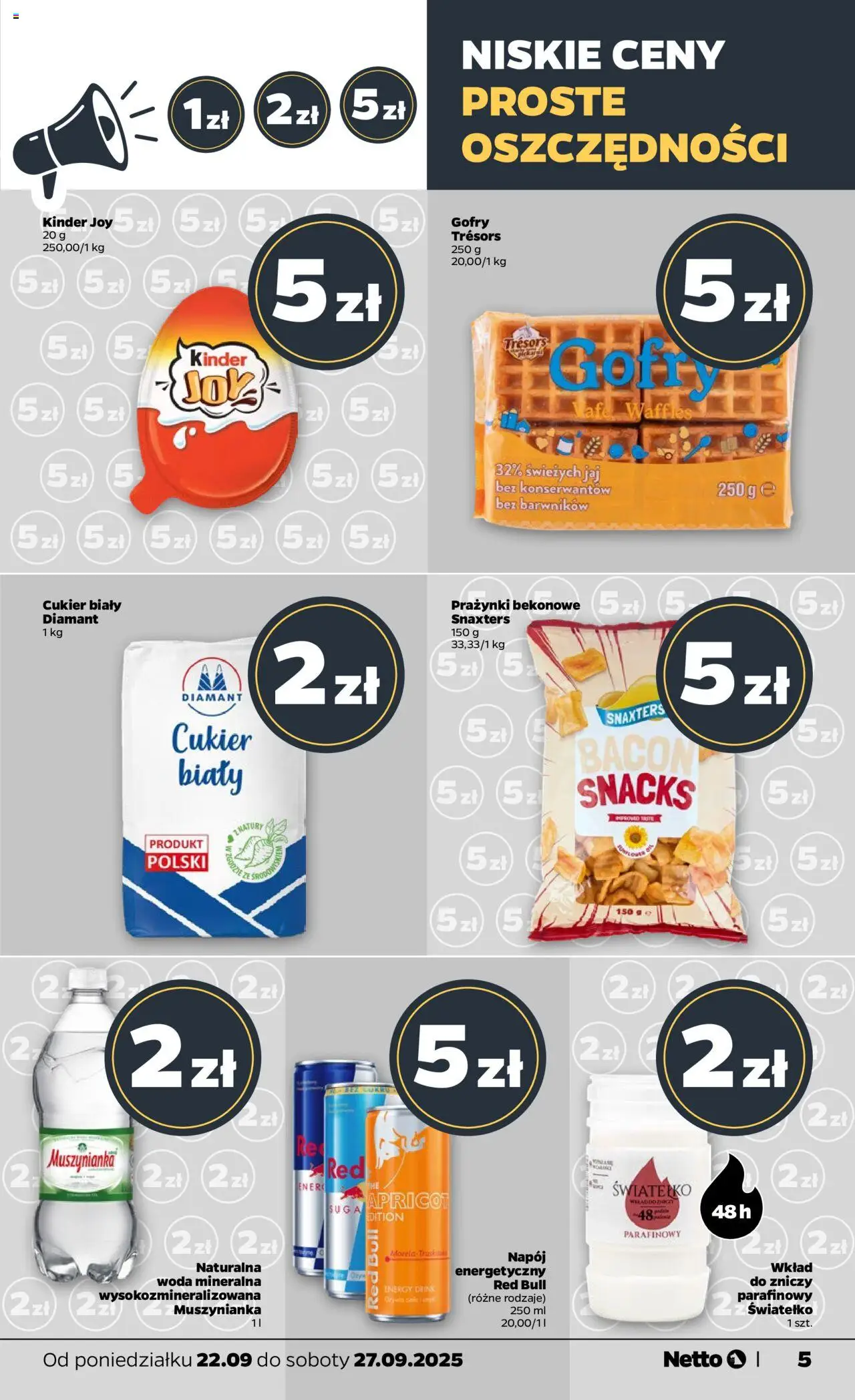 Netto gazetka - Spożywcza od 22.09.2025 | Strona: 5 | Produkty: Red bull, Muszynianka, Cukier biały, Cukier