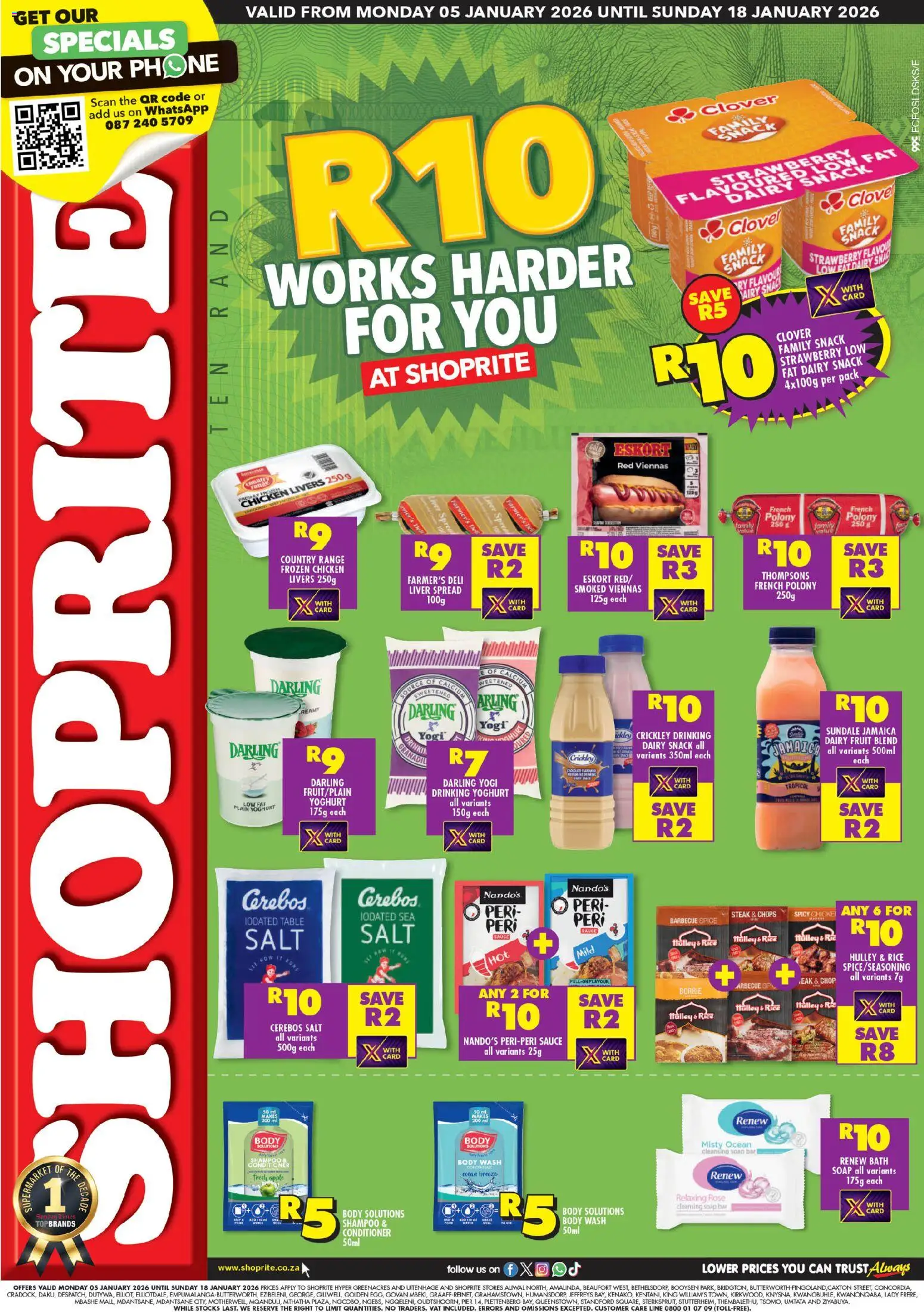New Shoprite catalogue – valid from 05.01.2026 | Page: 1 | Products: Yoghurt, Chicken, Water, Fruit