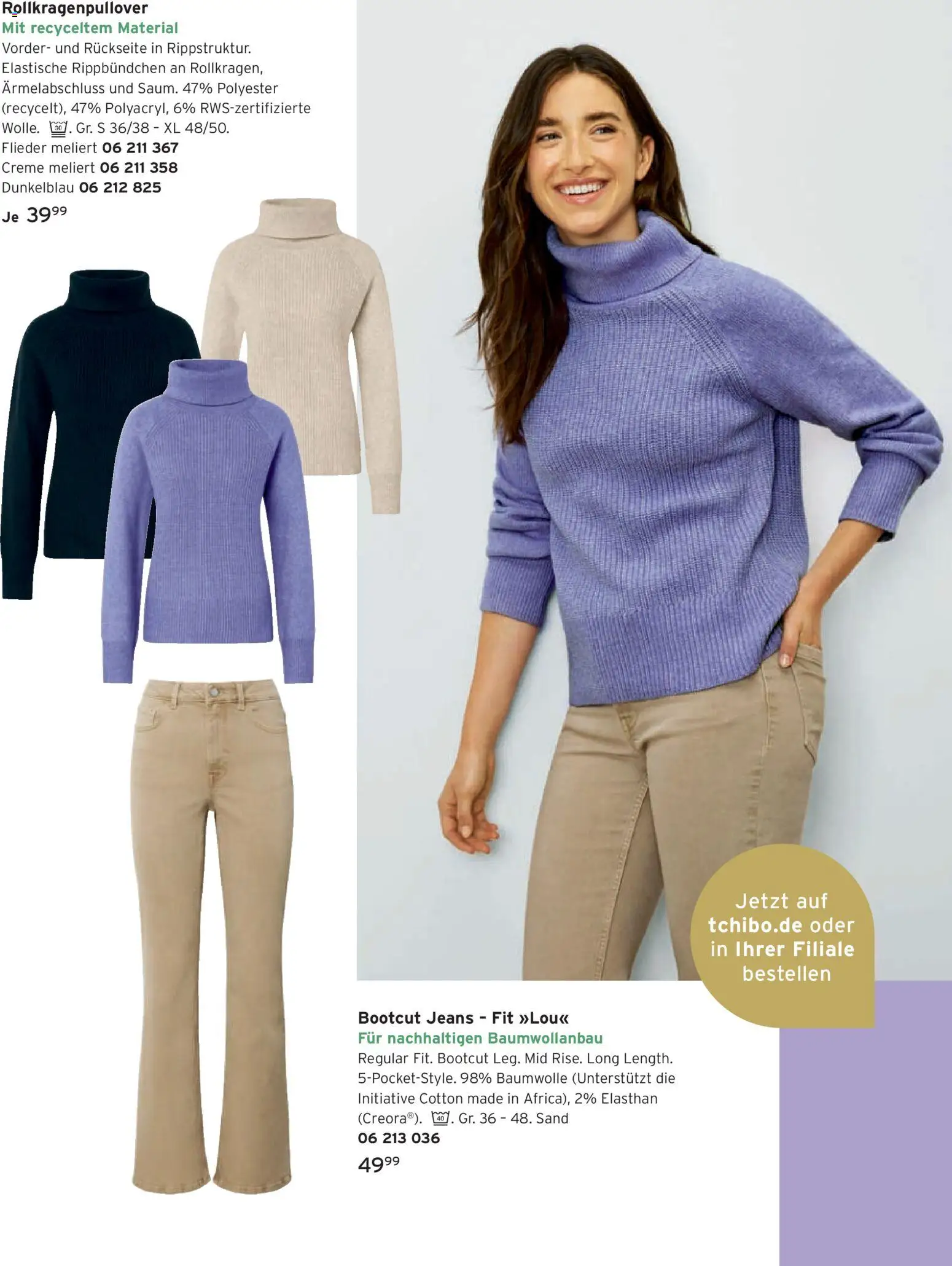 Tchibo Katalog Advent 2025 – gültig ab 14.11.2025 | Seite: 136 | Produkte: Rollkragenpullover, Creme, Jeans