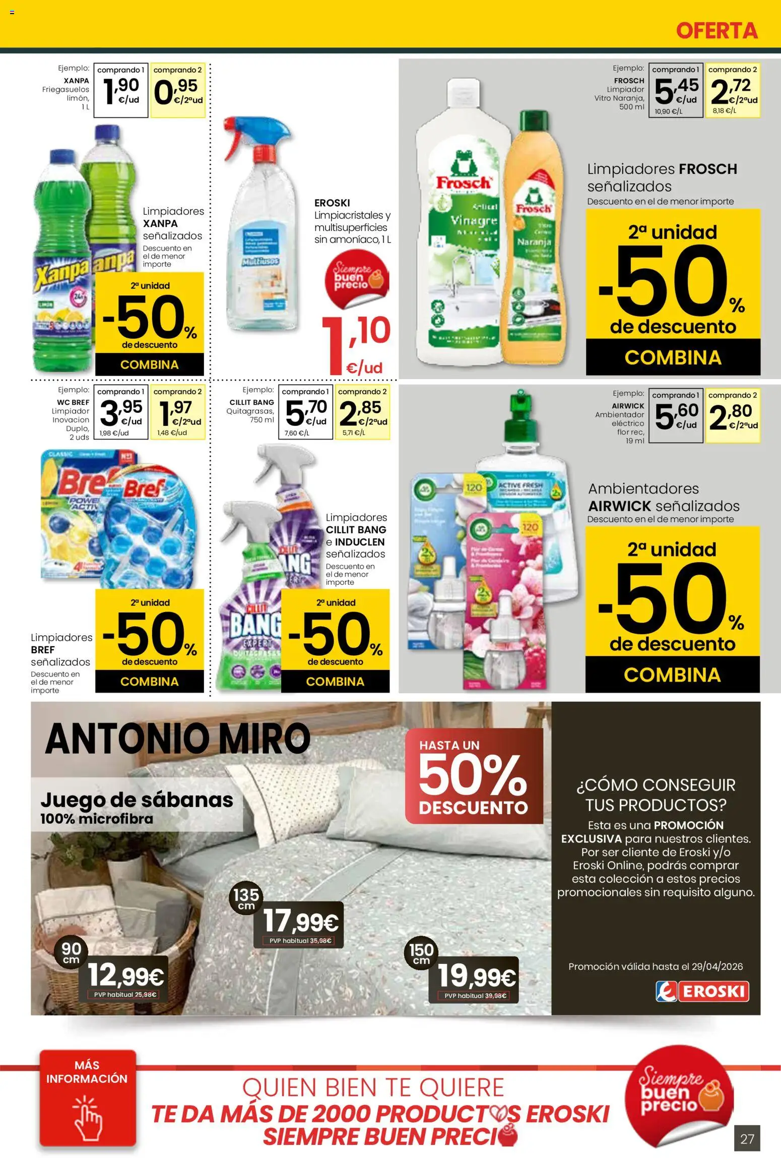 Eroski - Siempre a buen precio Center │ válido desde el 12.02.2026 | Página: 27 | Productos: Limpiacristales, Juego de sábanas, Té, Δεξαμενή
