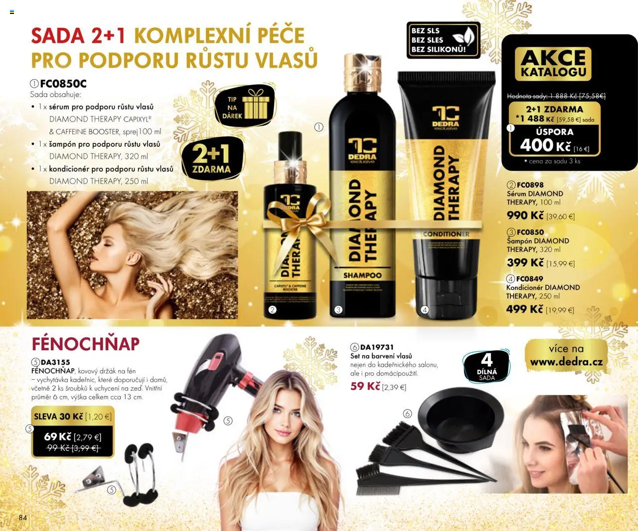 Nové Dedra akcie – leták je platný od 19.09.2025 | Strana: 84 | Produkty: Fén, Šampón, Kondicionér