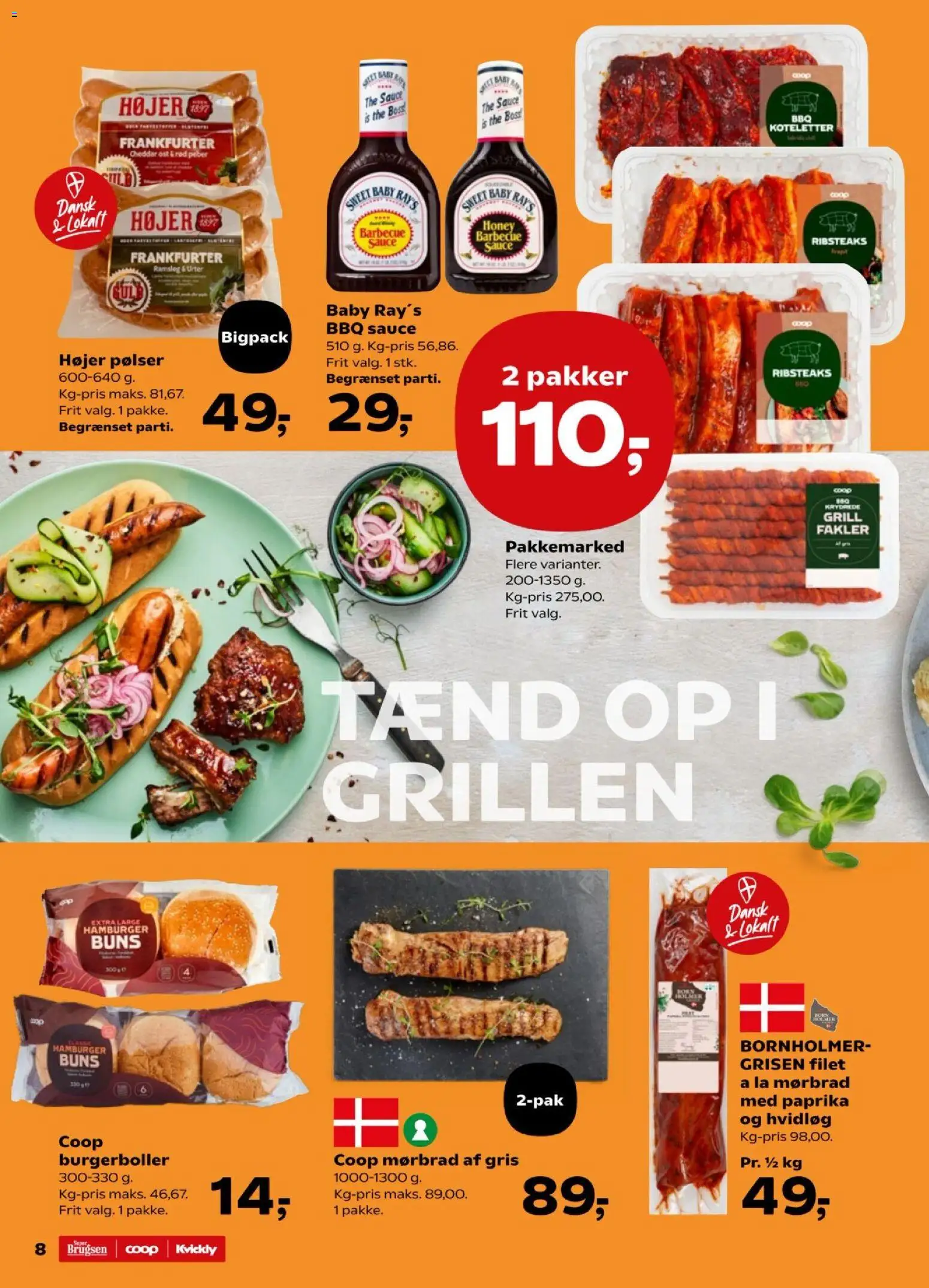 Kvickly tilbudsavis – gyldig fra 17.04.2026 | Side: 8 | Produkter: Pølser, Koteletter, Burgerboller, Paprika