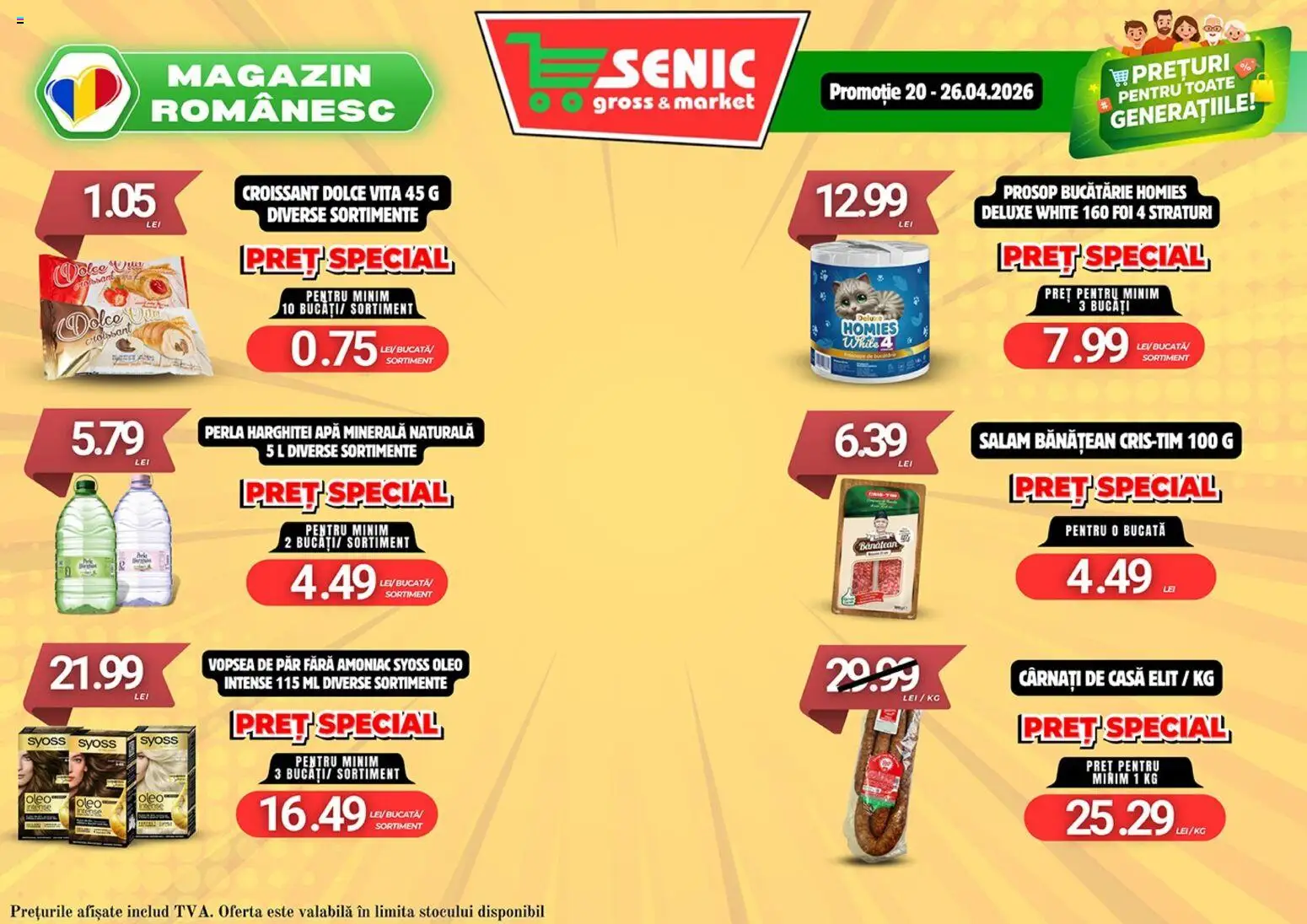 Noul catalog Senic – valabil de la 20.04.2026 | Pagină: 2 | Produse: Vopsea, Salam, Apă, Vopsea de păr