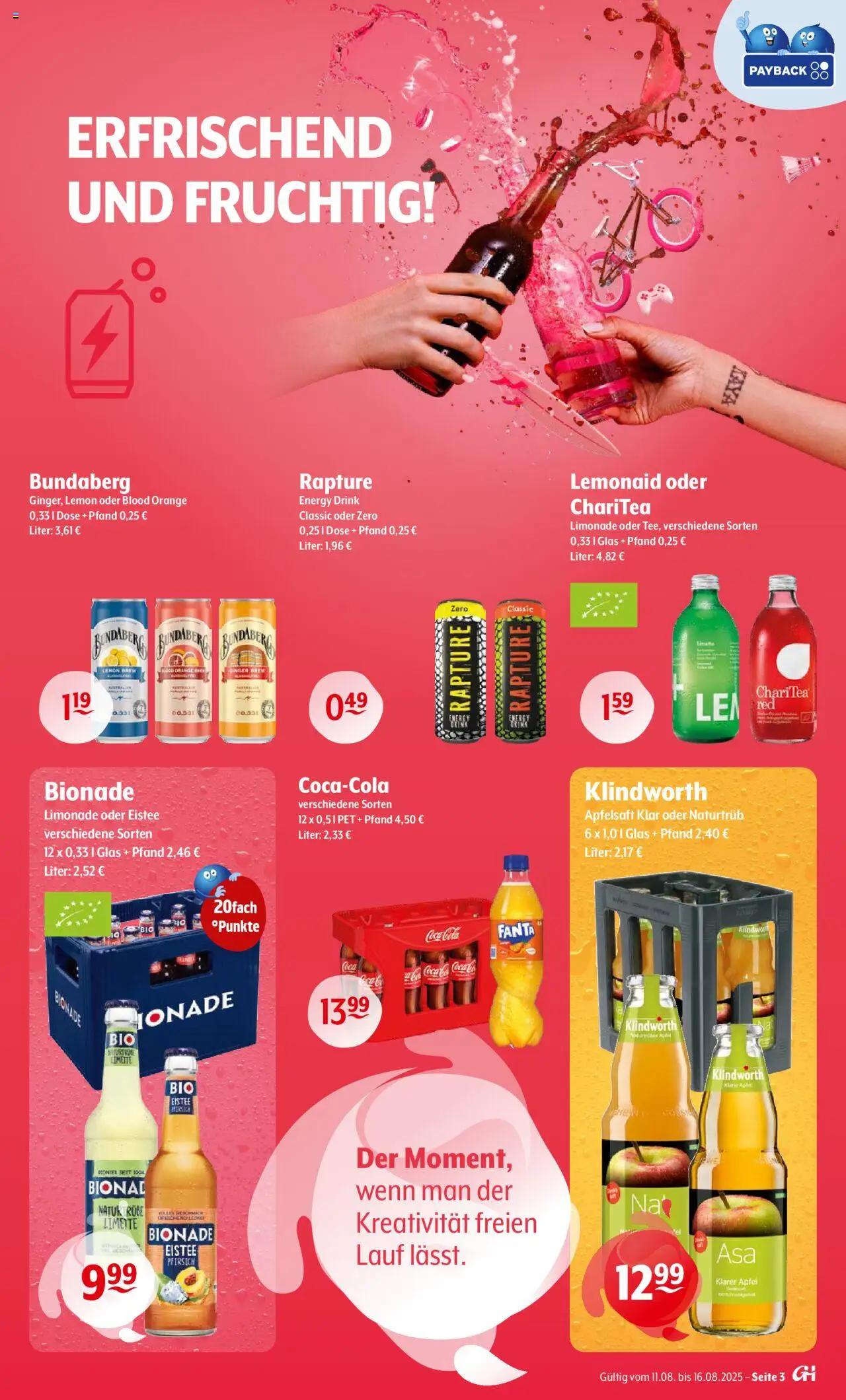 Getränke Hoffmann Prospekt - gültig ab dem 11.08.2025 | Seite: 3 | Produkte: Fanta, Energy, Bionade, Apfelsaft