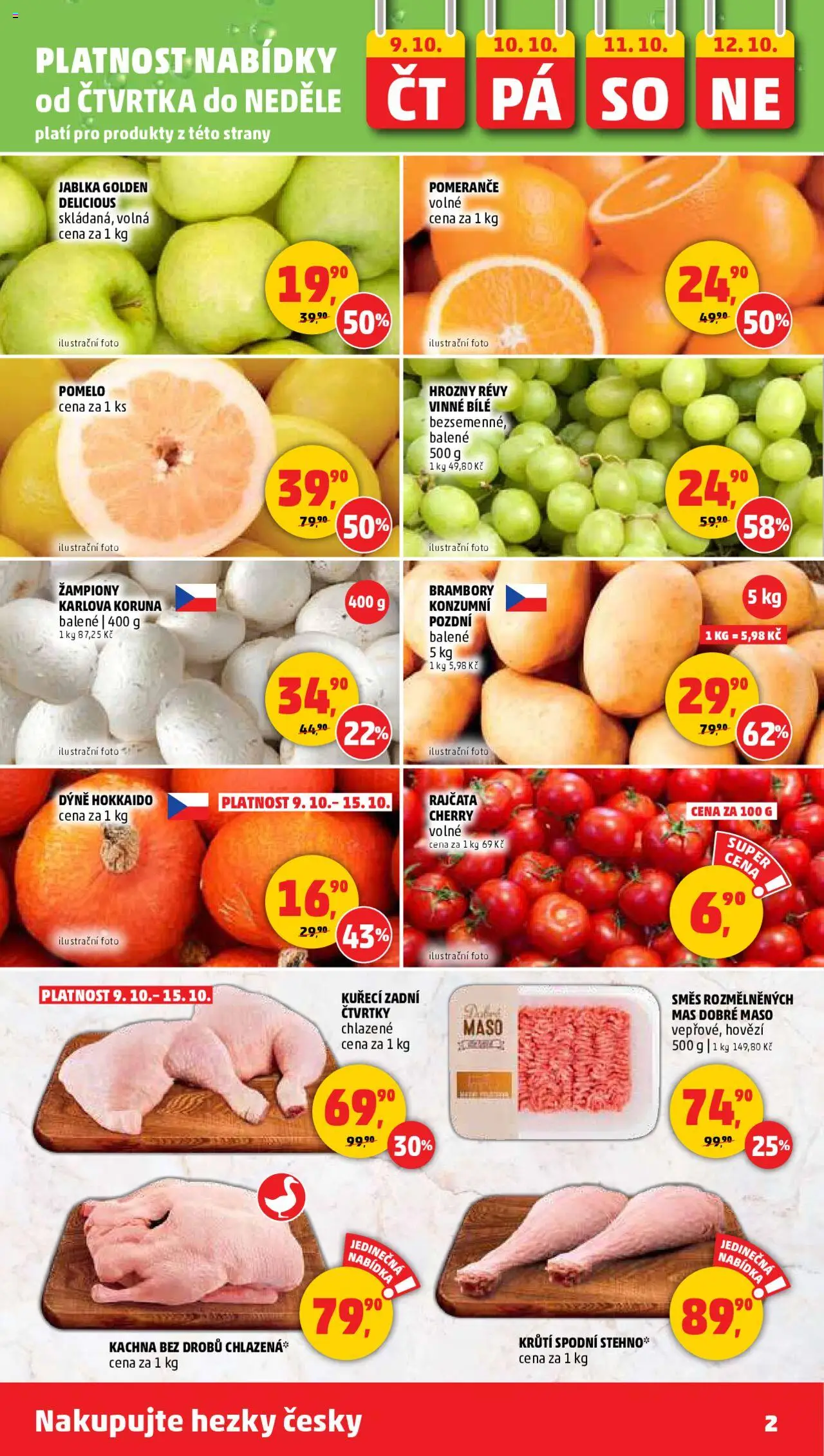 Penny Market leták - Čtvrtečník od 09.10.2025 | Strana: 2 | Produkty: Brambory, Dýně, Kachna, Hrozny