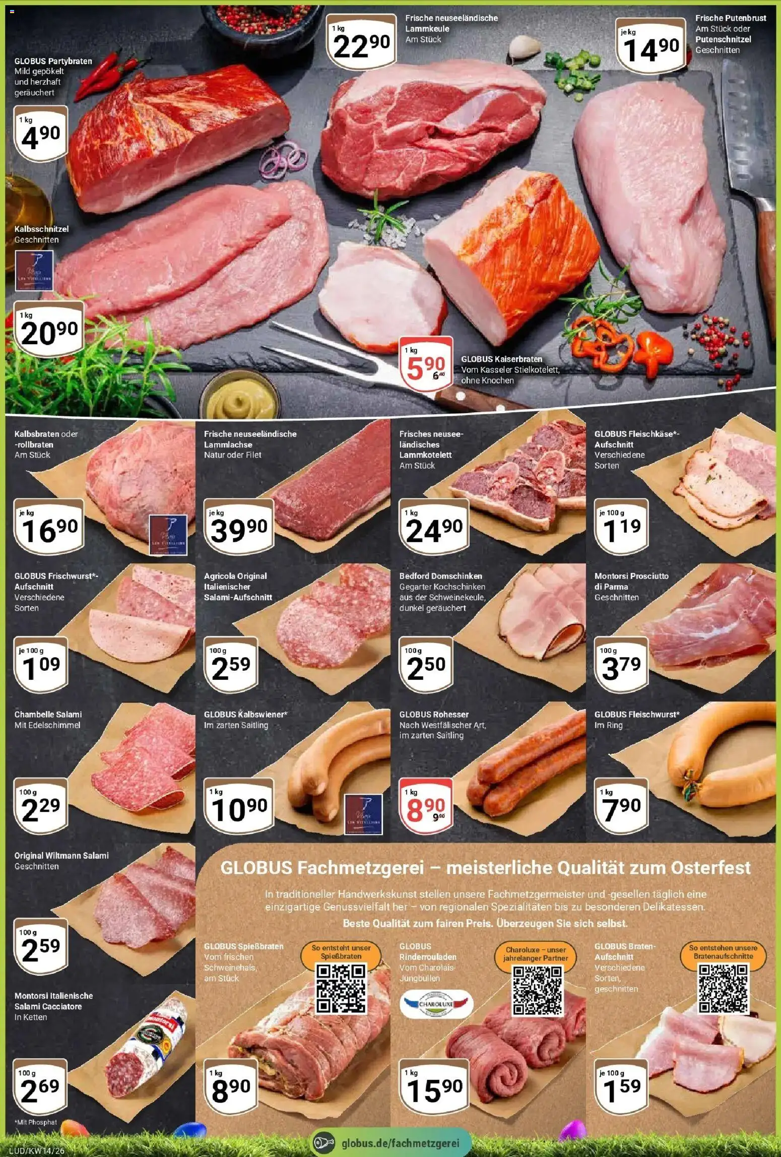 Globus prospekt Ludwigshafen-Oggersheim	 – gültig ab 29.03.2026 | Seite: 2 | Produkte: Rinderrouladen, Lammkeule, Putenschnitzel, Salami