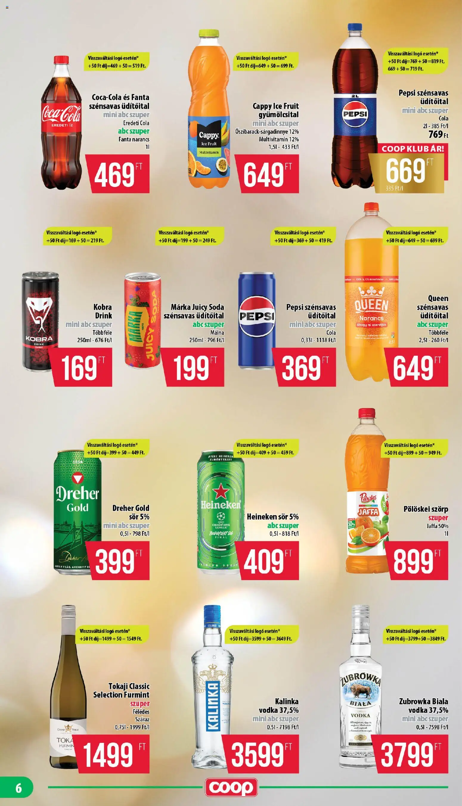 COOP akciós ujság - amely érvényes a következő dátumtól: 16.04.2026 | Oldal: 6 | Termékek: Szörp, Málna, Gyümölcsital, Vodka