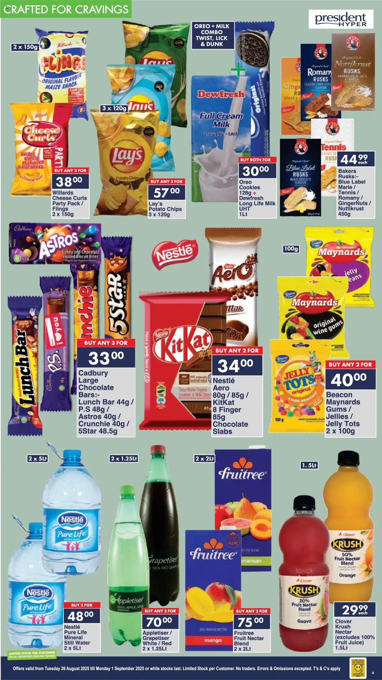 President Hyper - Birthday Sale Month end │ valid from 26.08.2025 | Page: 4 | Products: Cheese, Chips, Water, Fruit